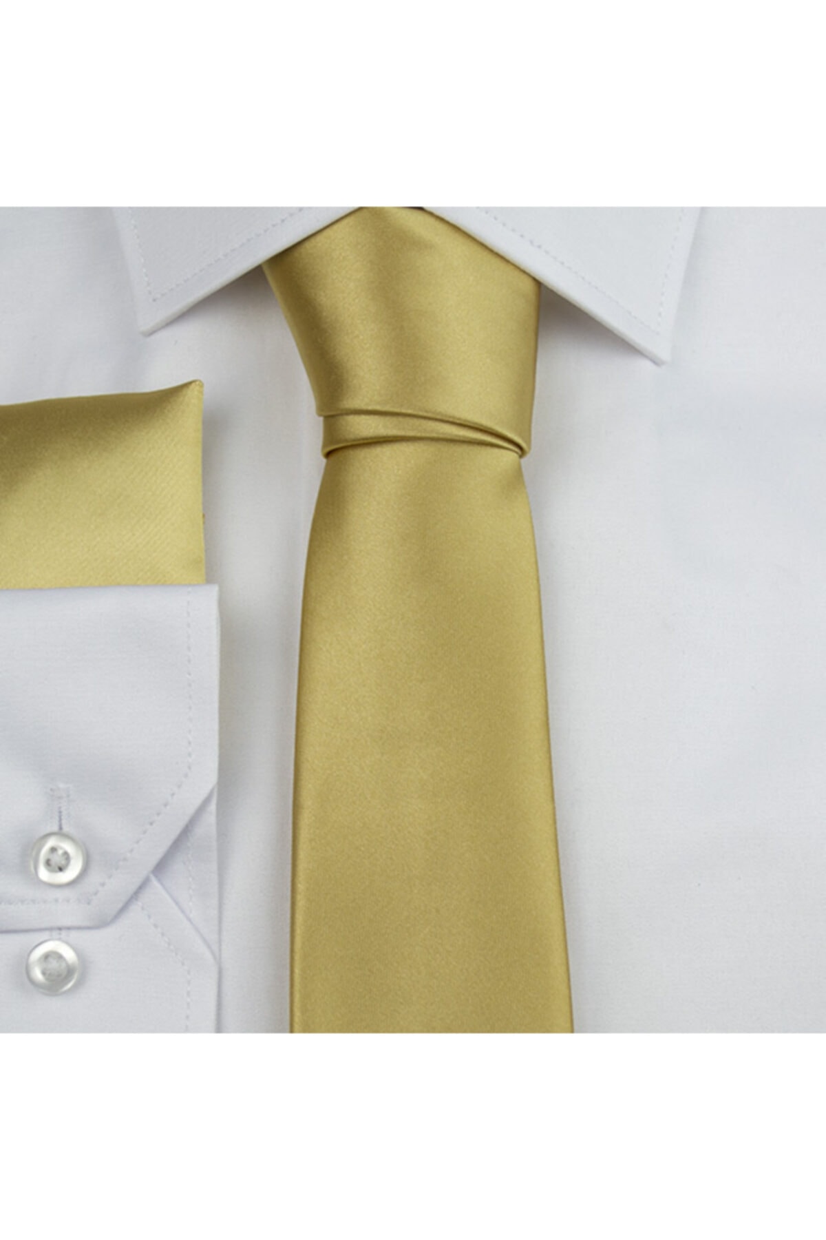 Gaffy Gold Saten Ince Kravat