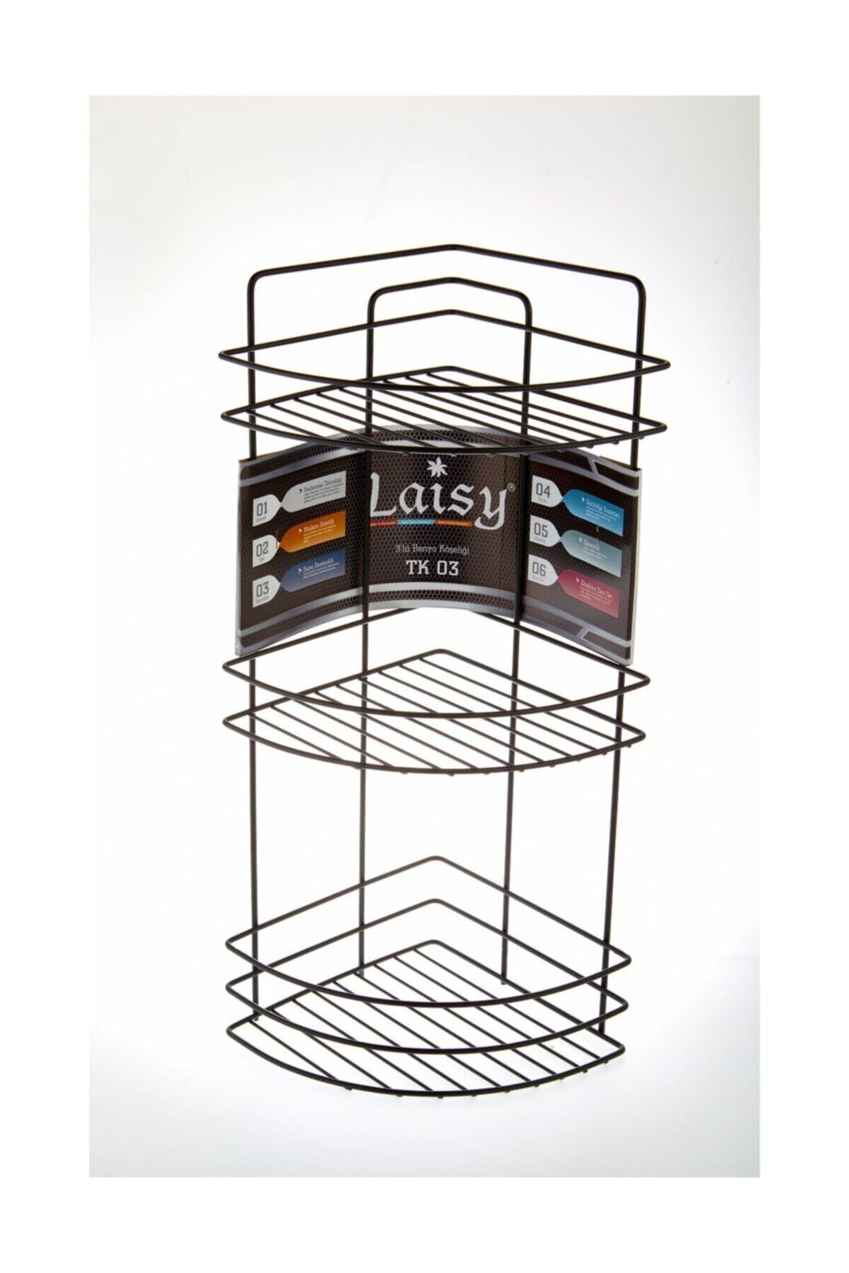 Trendway Laısyhome Üç Katlı Siyah Banyo Köşeliği Şampuanlık Lüx Tk-03-s