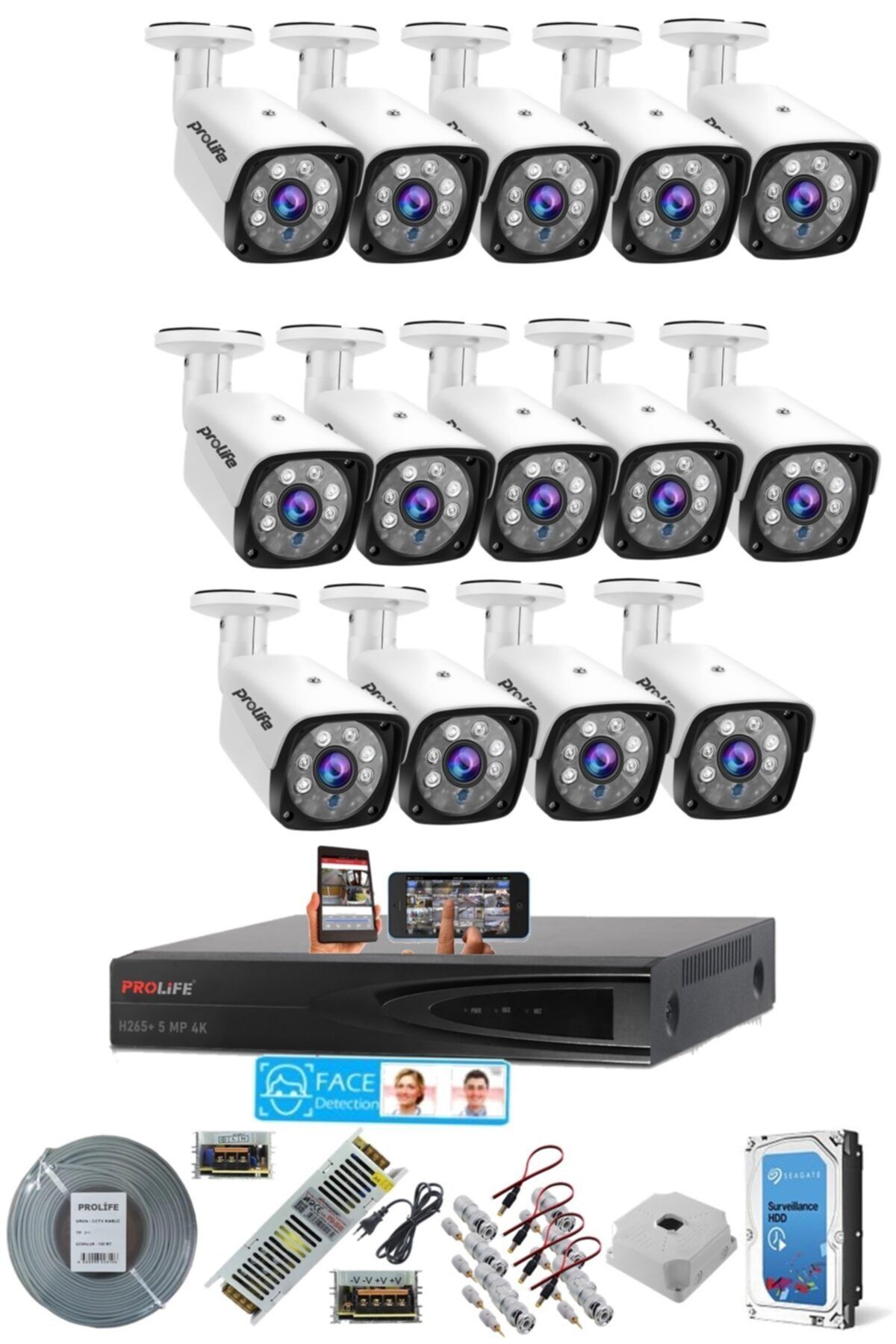 PROLİFE 14 Kameralı Yüz Tanımalı Metal Kasa Sony Fulhan Bordlu Ultra Üstün Kalite Güvenlik Kamerası Seti