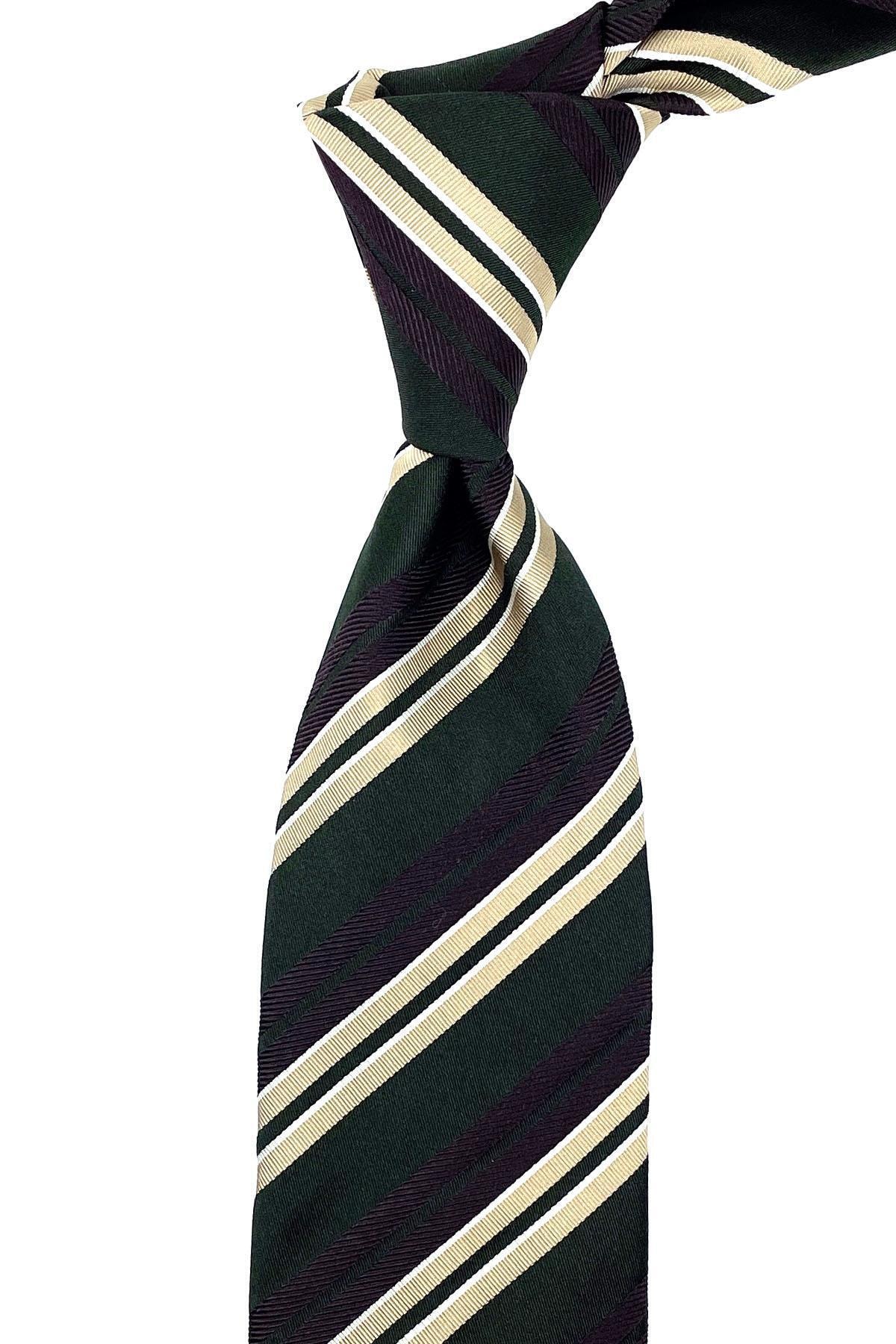 Kravatkolik Sigonella Style Yeşil Çizgi Desen Italyan Ipek Kravat Ik1061
