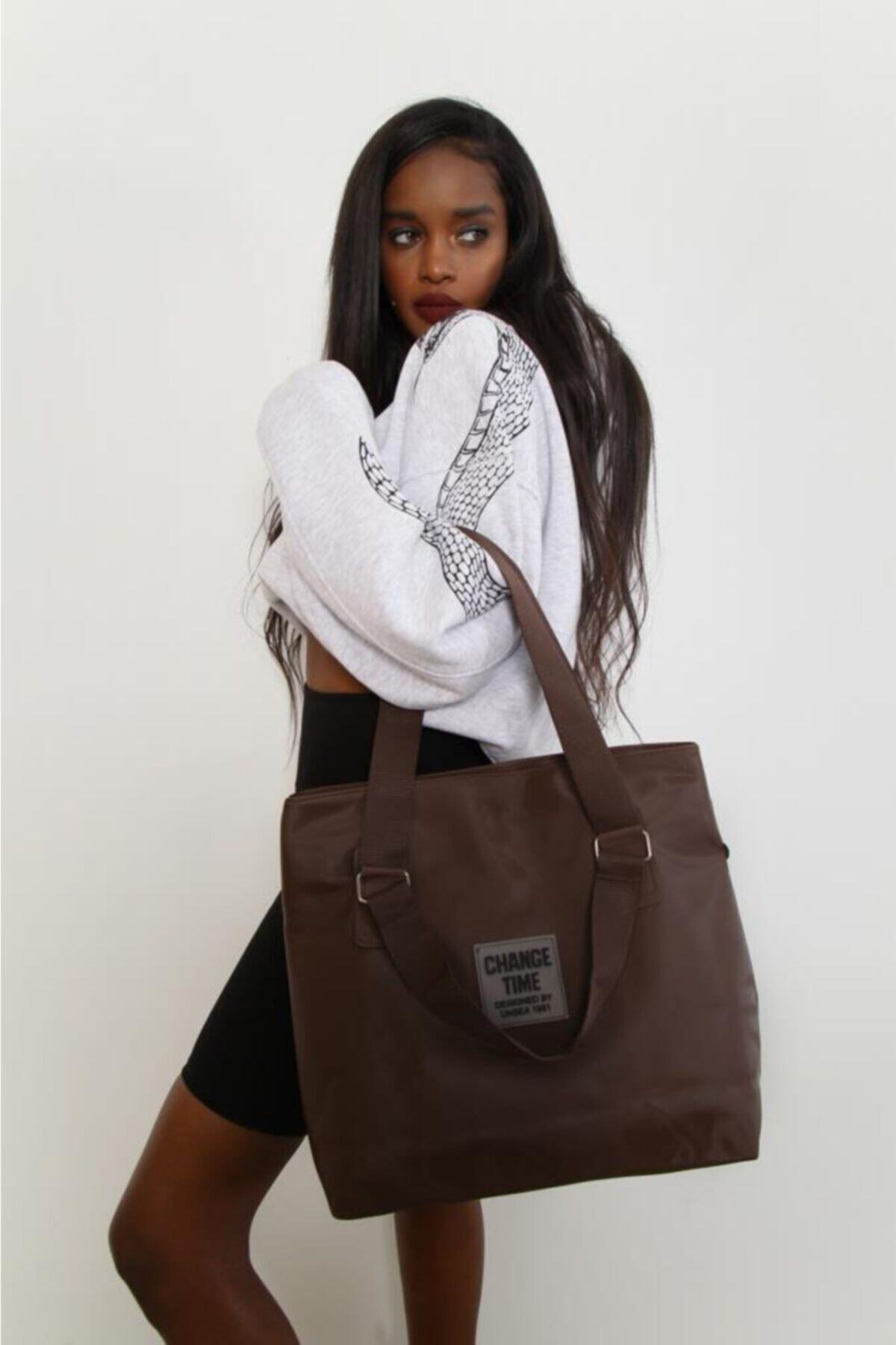 Shule Bags Patlı Kadın Omuz Shopper Çanta Vicky Acı Kahve