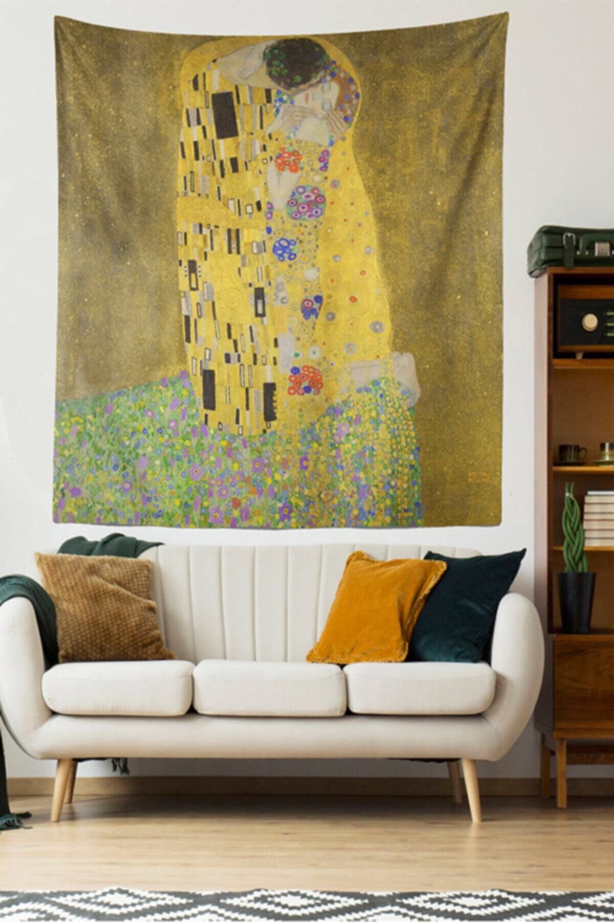 Kozmik Tapestry Sarı Gustav Klimt The Kiss Duvar Örtüsü