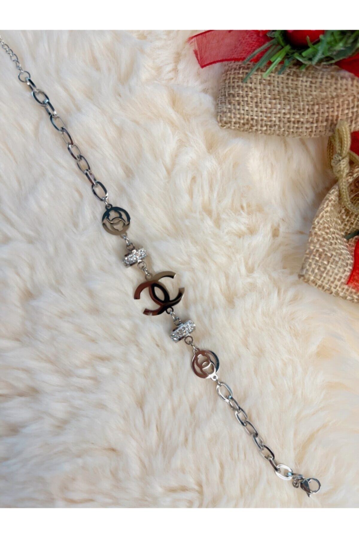 Wise Accessory Kadın Çelik Cc Model Taşlı Zincir Gümüş Model Bileklik