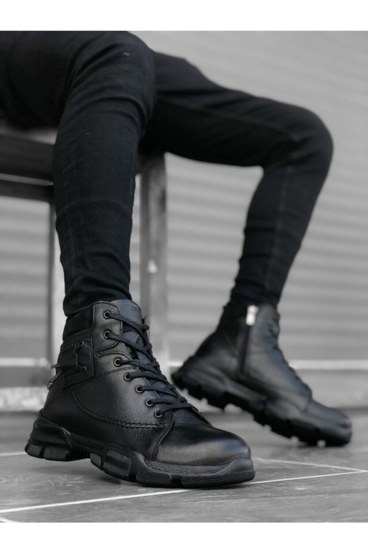 Erbilden Er0184 Içi Dışı Hakiki Deri Siyah Erkek Fermuarlı Yarım Bot