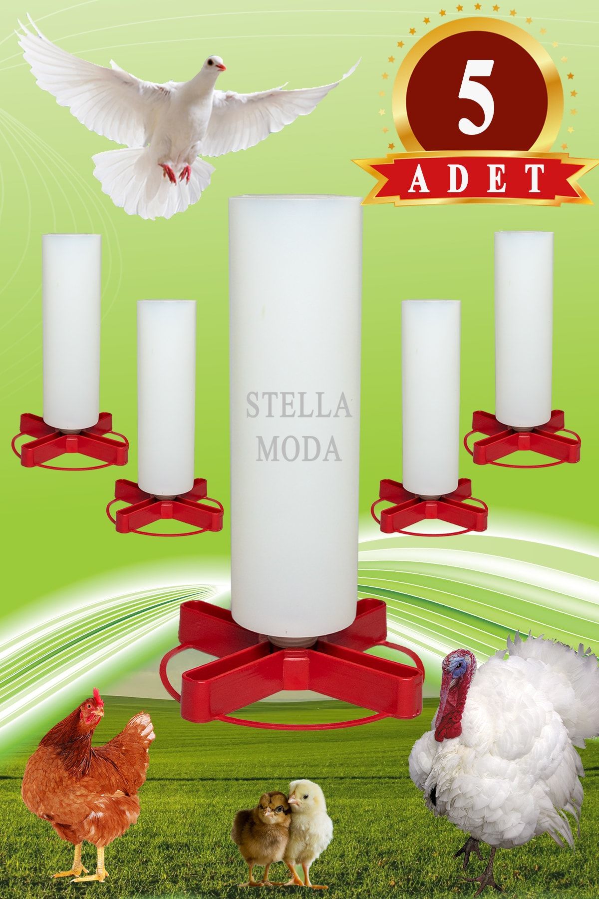 STELLA MODA Civciv Bıldırcın Pet Şişeli Suluk 5 Adet 750 Ml Güvercin Posta Taklacı Yumurtacı Kümes Ahır Ekipmanı