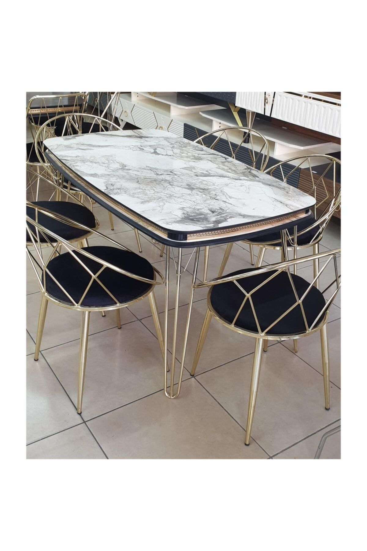 ReHome Metal Yemek Masası Takımı Gold