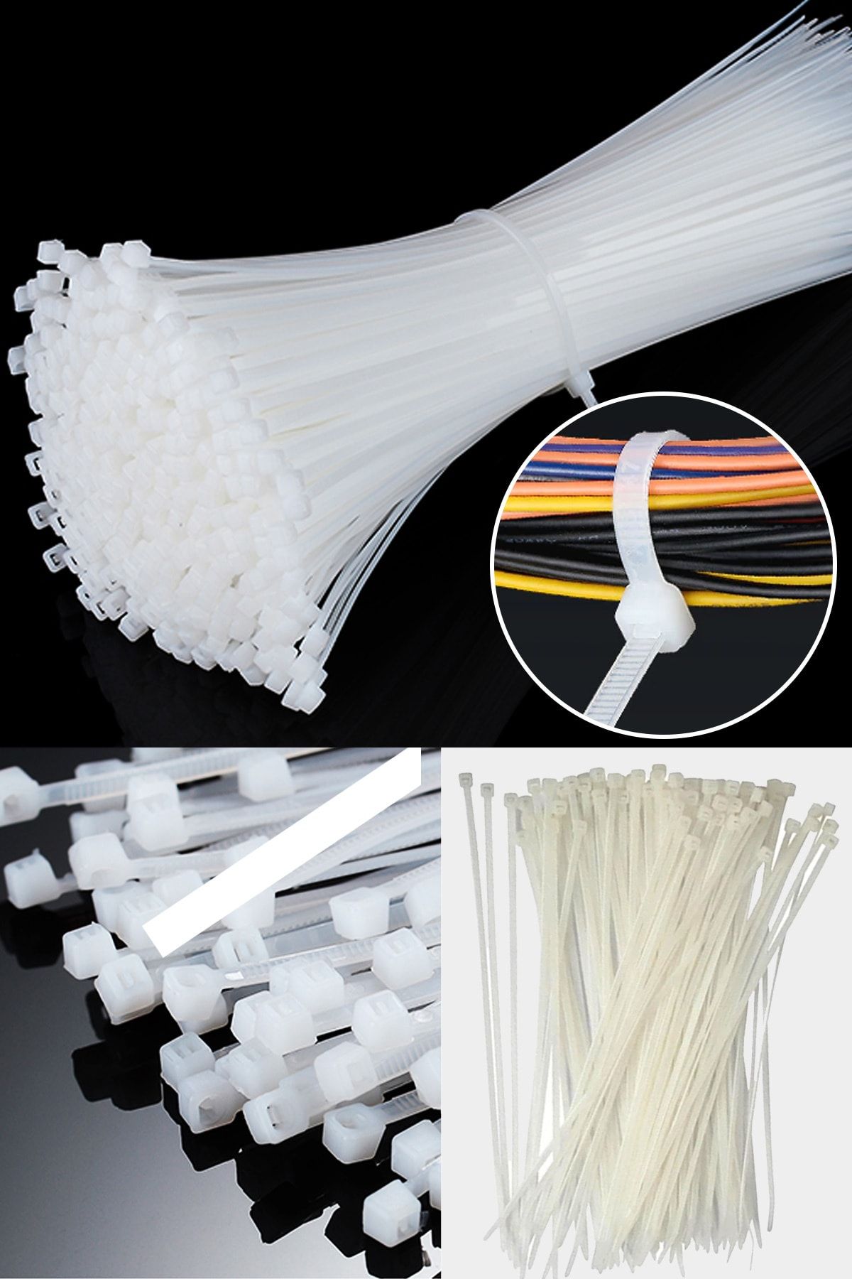 Uniquem Beyaz Plastik Kelepçe Cırt Kablo 4,8 30cm Uzunluk 500 Adet