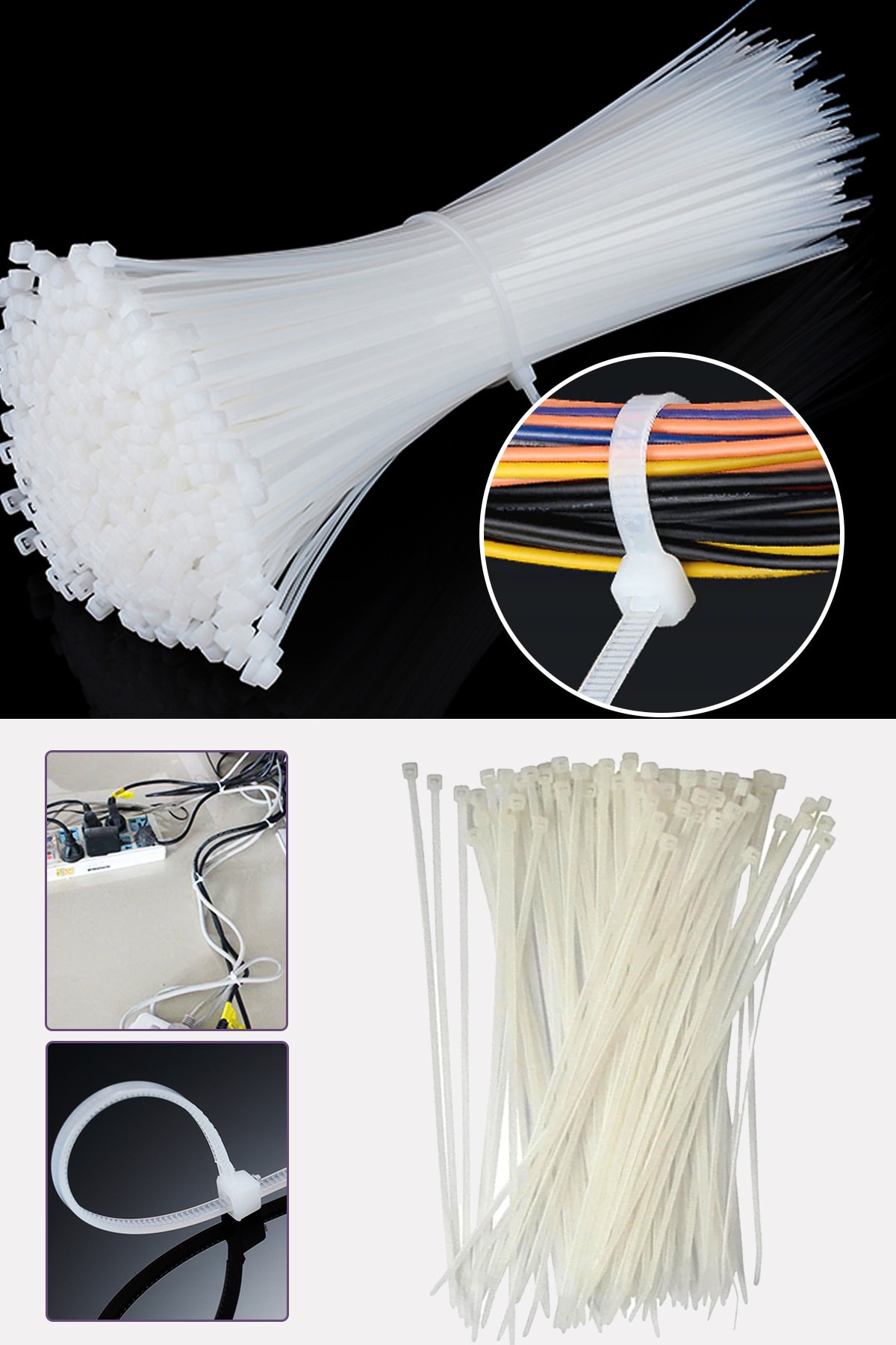 Uniquem 100 Adet Beyaz Plastik Kelepçe Cırt Kablo 2.5 10cm Uzunluk