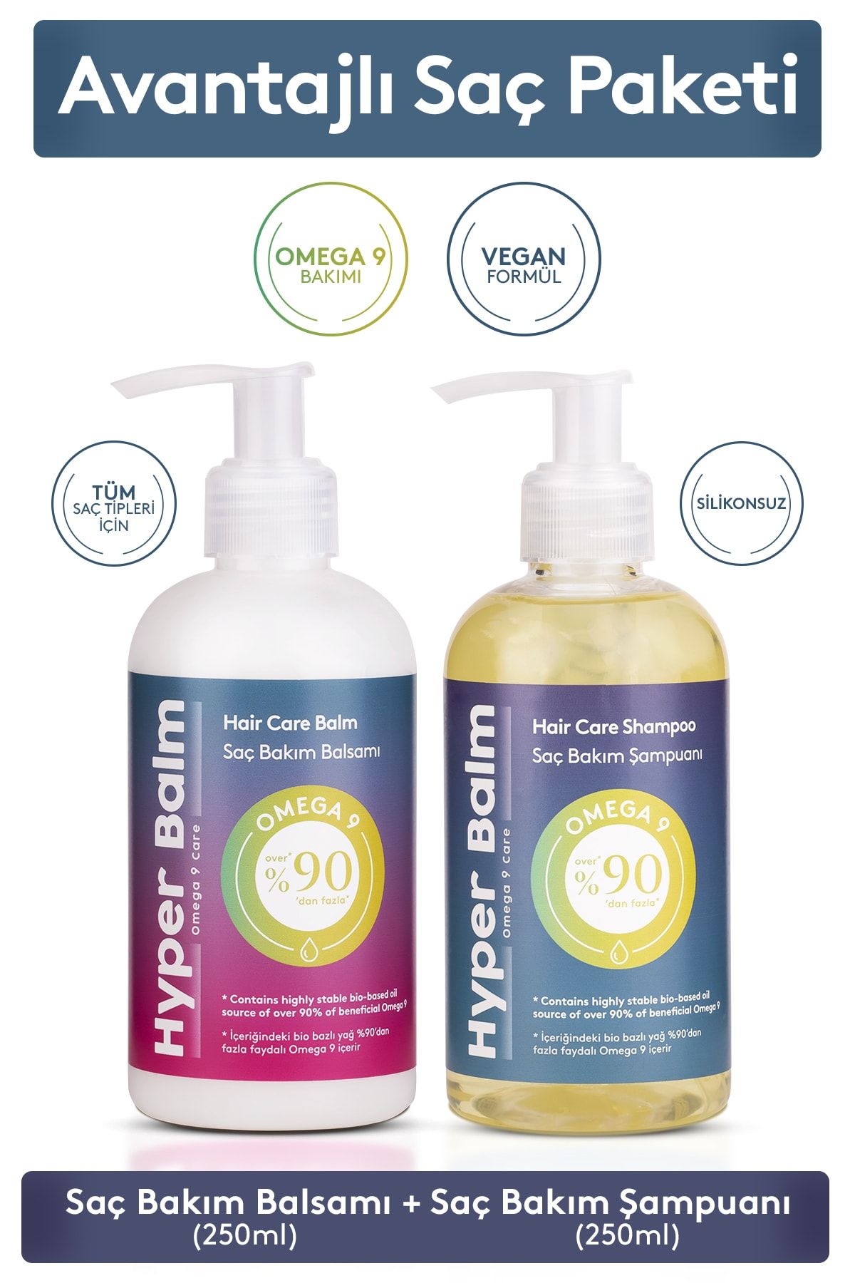 Hyper Balm Omega 9 Care Saç Bakım Balsamı  Saç Bakım Şampuanı 2'li Paket 2x250 Ml.