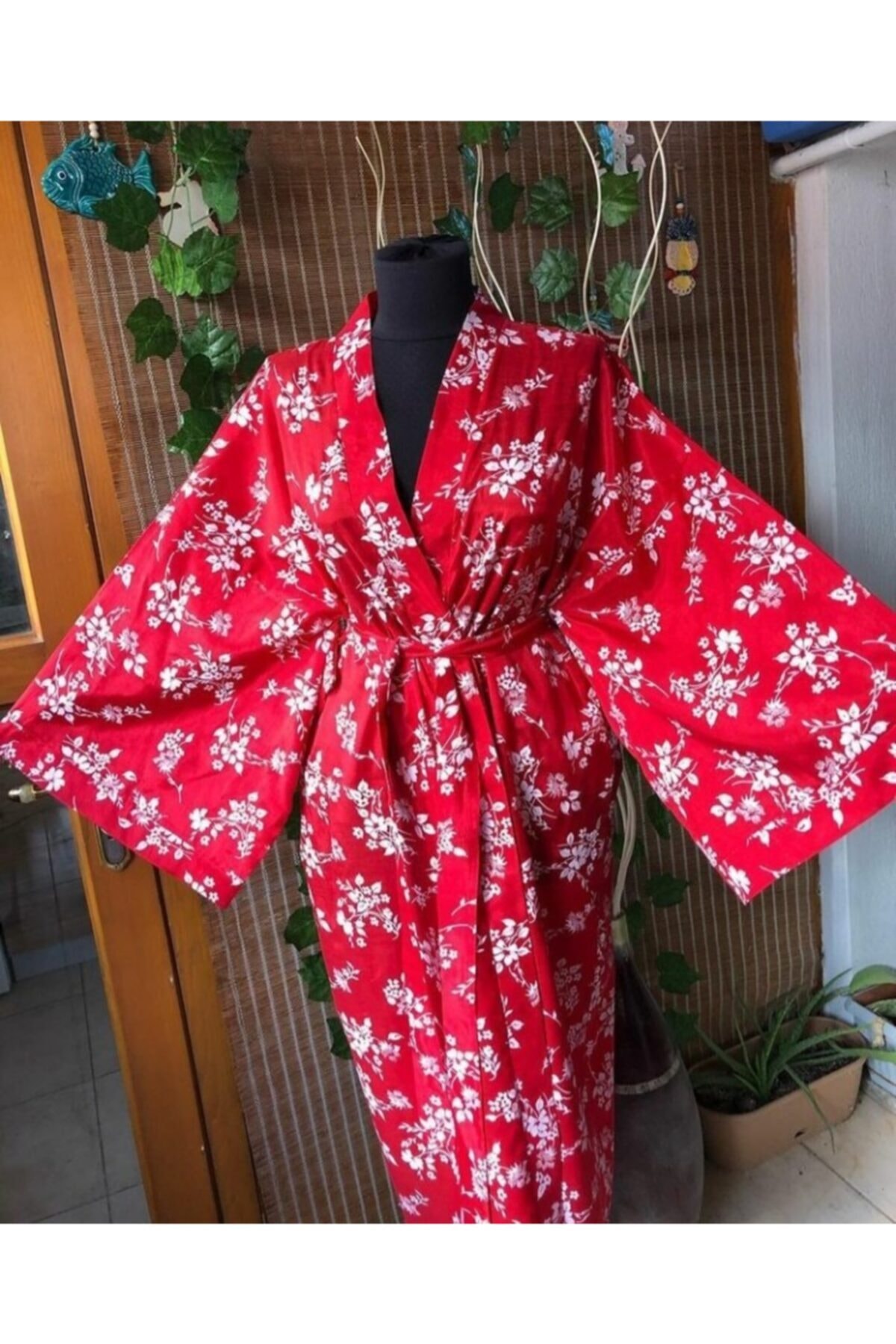 Dibu Kırmızı Yarasa Kol Kimono Sabahlık