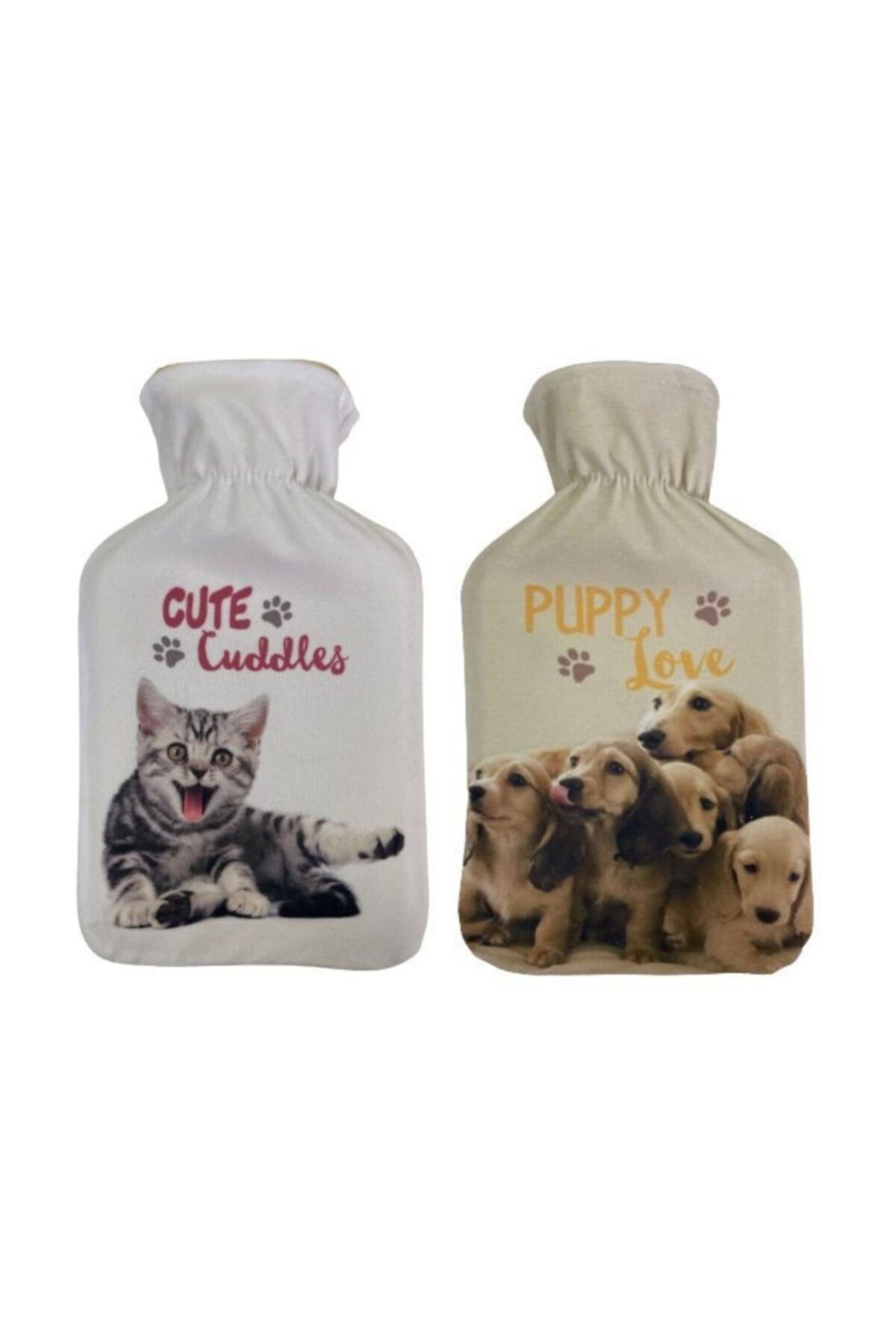 Sia Sıcak Su Torbası Seti 2 Adet Termofor,sevimli Kedi Ve Köpekler 28x18x2cm 1 Litre