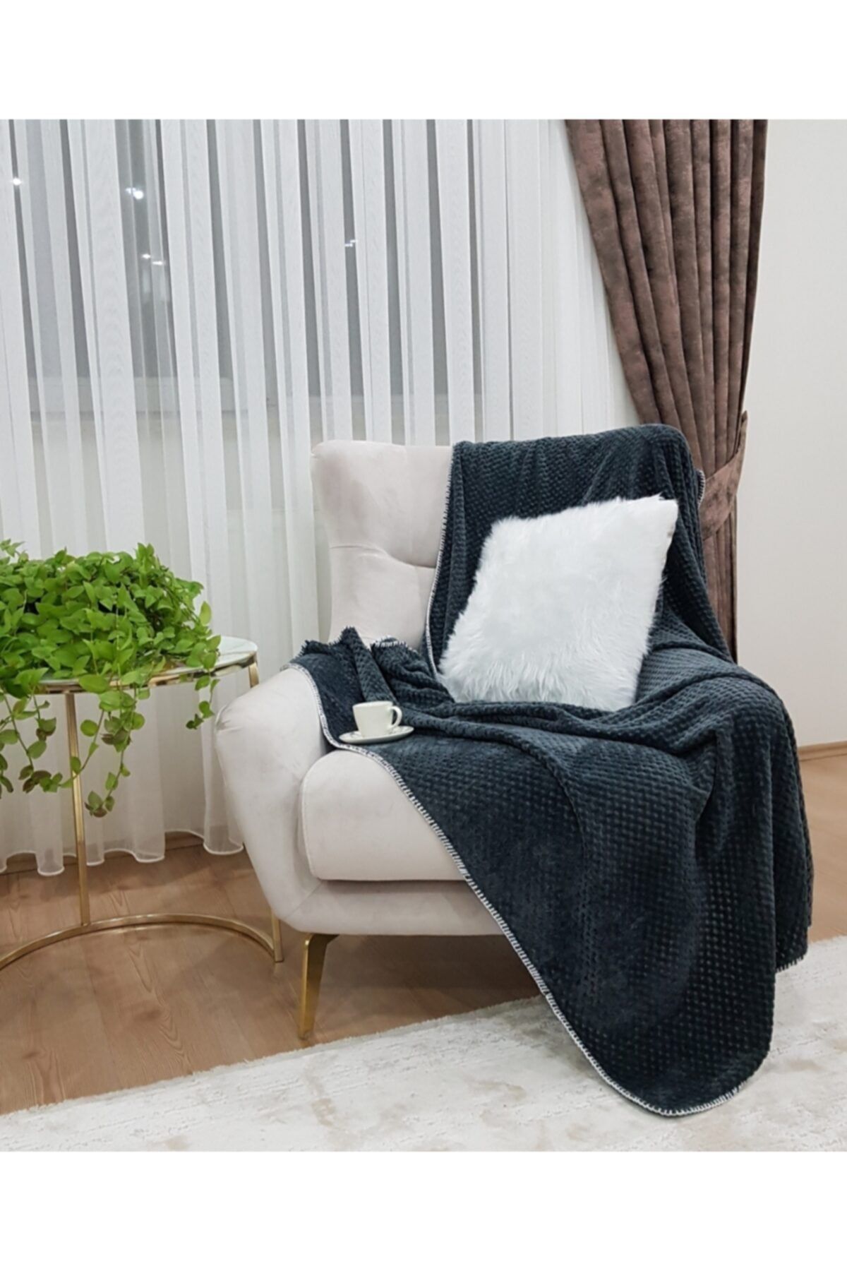 Alpar Tekstil Peluş Welsoft Tv Battaniyesi/ Koltuk Şalı 130x160cm- Antrasit