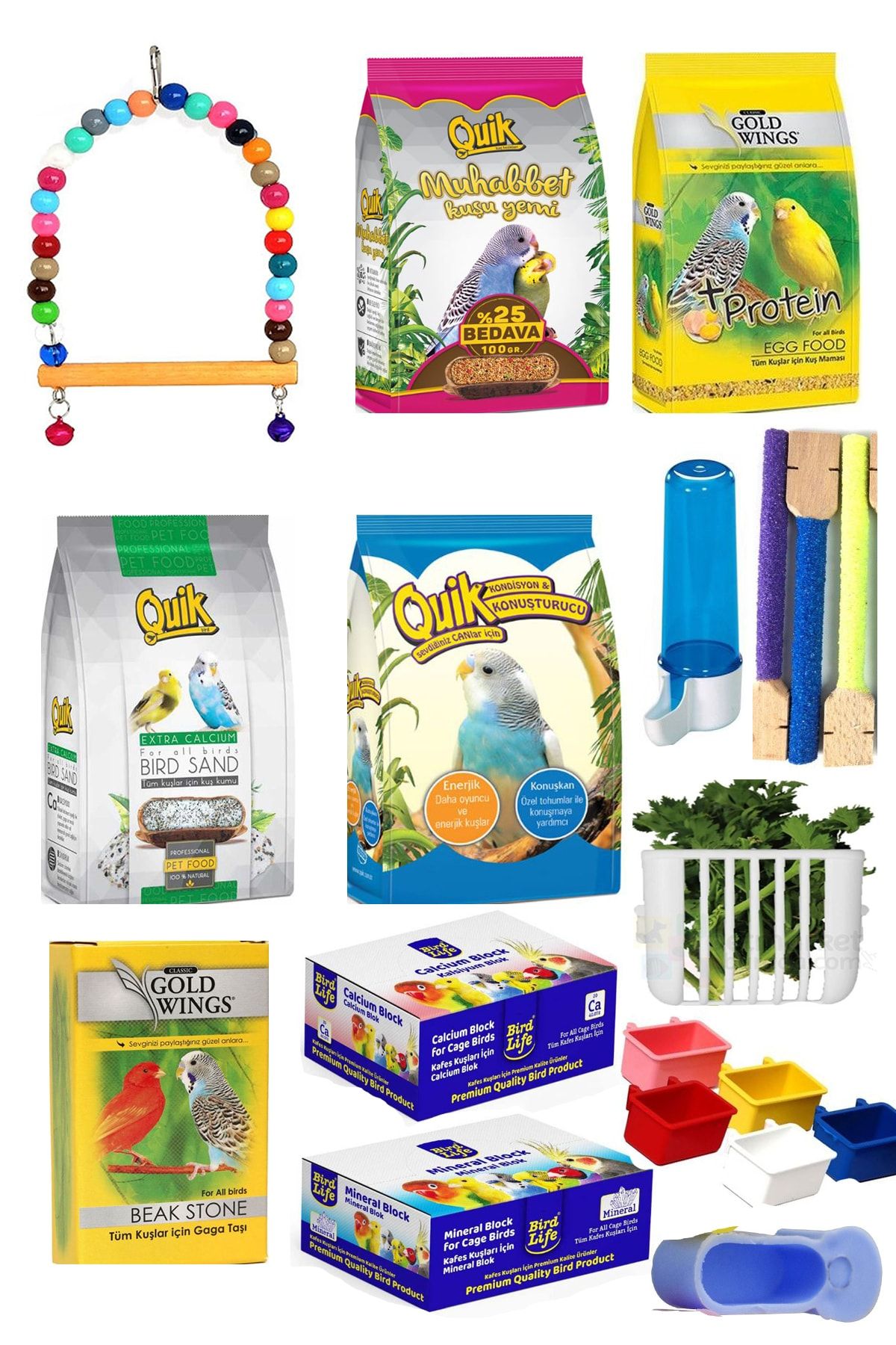 Quik Kuş Yem Seti Herşey Içinde Dolu Paket 13 Lü - Salıncak Içinde
