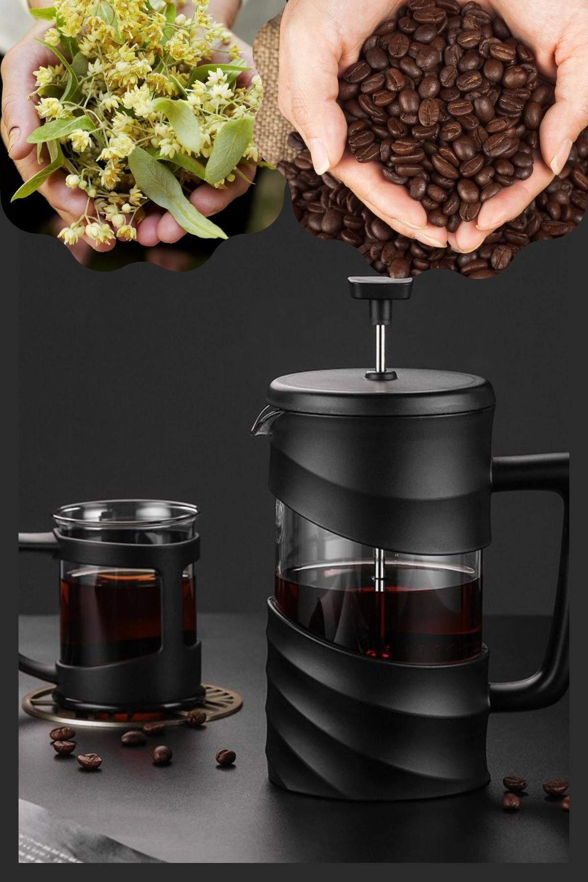 Ersamica Bitki Çayı Demliği Filtre Kahve 350 Ml Yüksek Isı Dayanımlı Organik Cam - French Press Wave Design