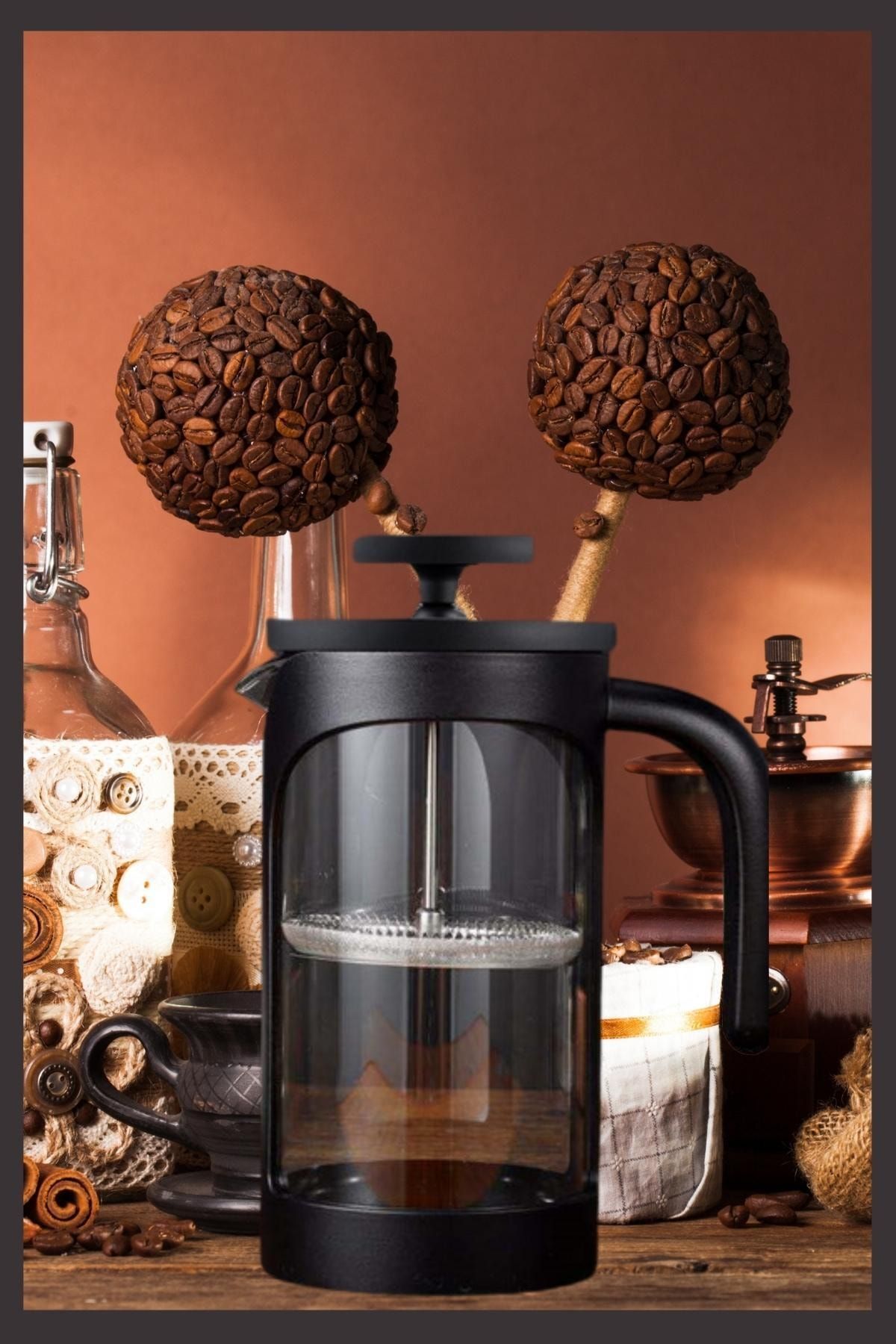 Ersamica Bitki Çayı Demliği Filtre Kahve 350 Ml Yüksek Isı Dayanımlı Organik Cam - French Press Quard-line