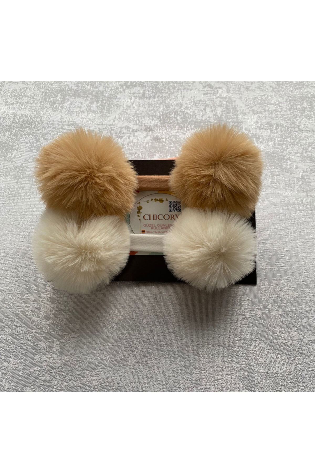 chicory Kız Bebek-çocuk Krem-camel 2'li Peluş Ponpon Bandana