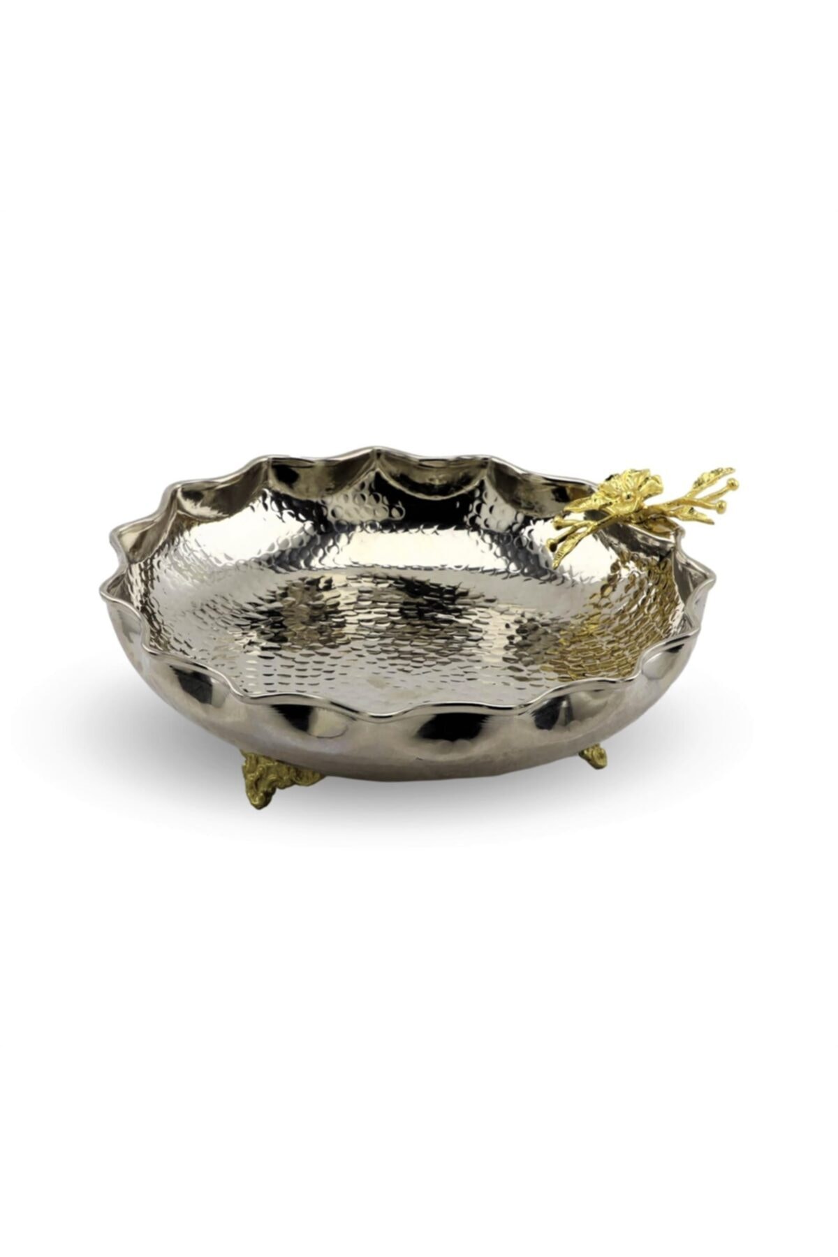 MORYA Bakır Çikolata Ve Şeker Kabı Nikelli Dövme 25 Cm