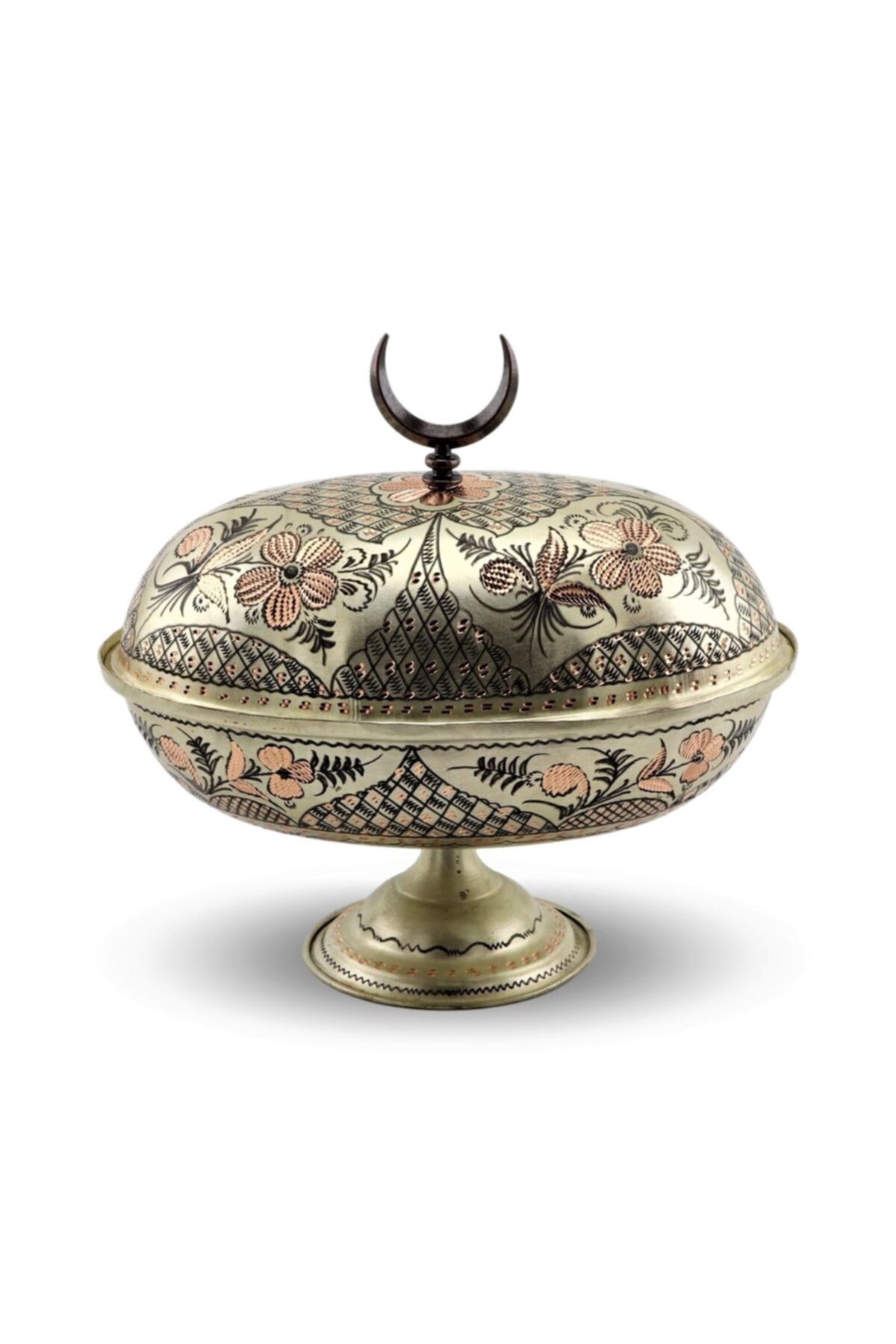 MORYA Bakır Gondol Şekerlik Gül Çiçek Gümüşlü 25 Cm