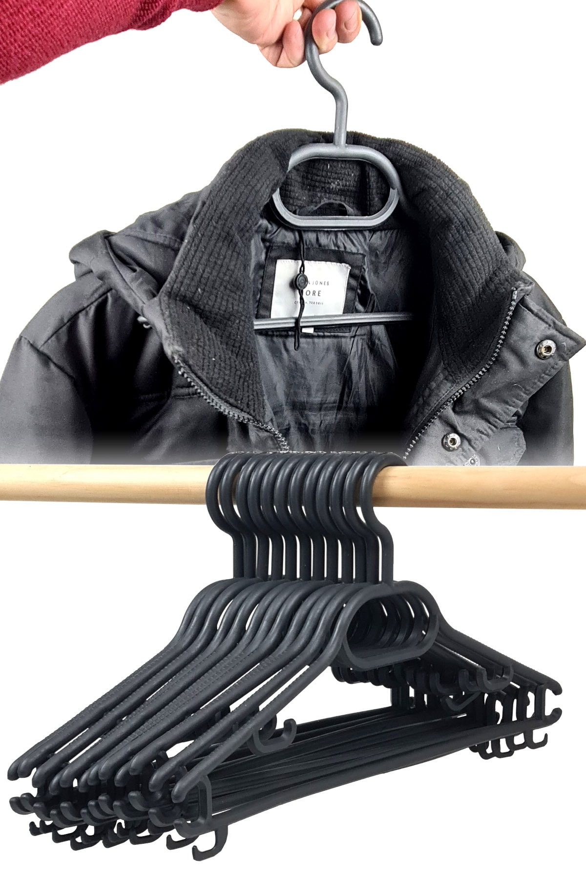 Binbirreyon Kalın Elbise Askısı Kalın Kaban Mont Askısı Kırılmaz 24 Adetli Set Siyah De099