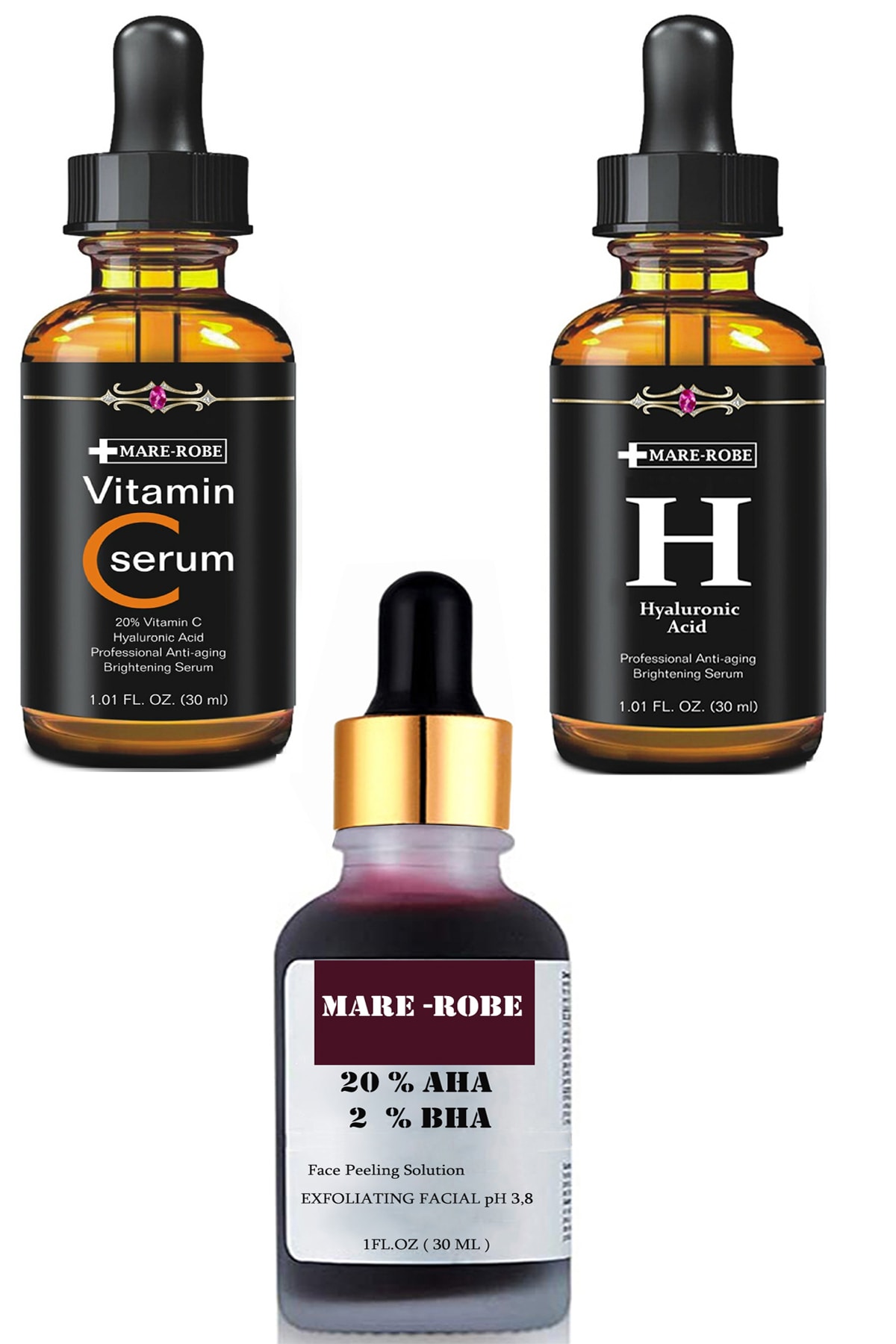 MareRobe Hyaluronic Acid Serum Vitamin C Serum Canlandırıcı Cilt Tonu Eşitleyici Yüz Peeling Serum 30 Ml