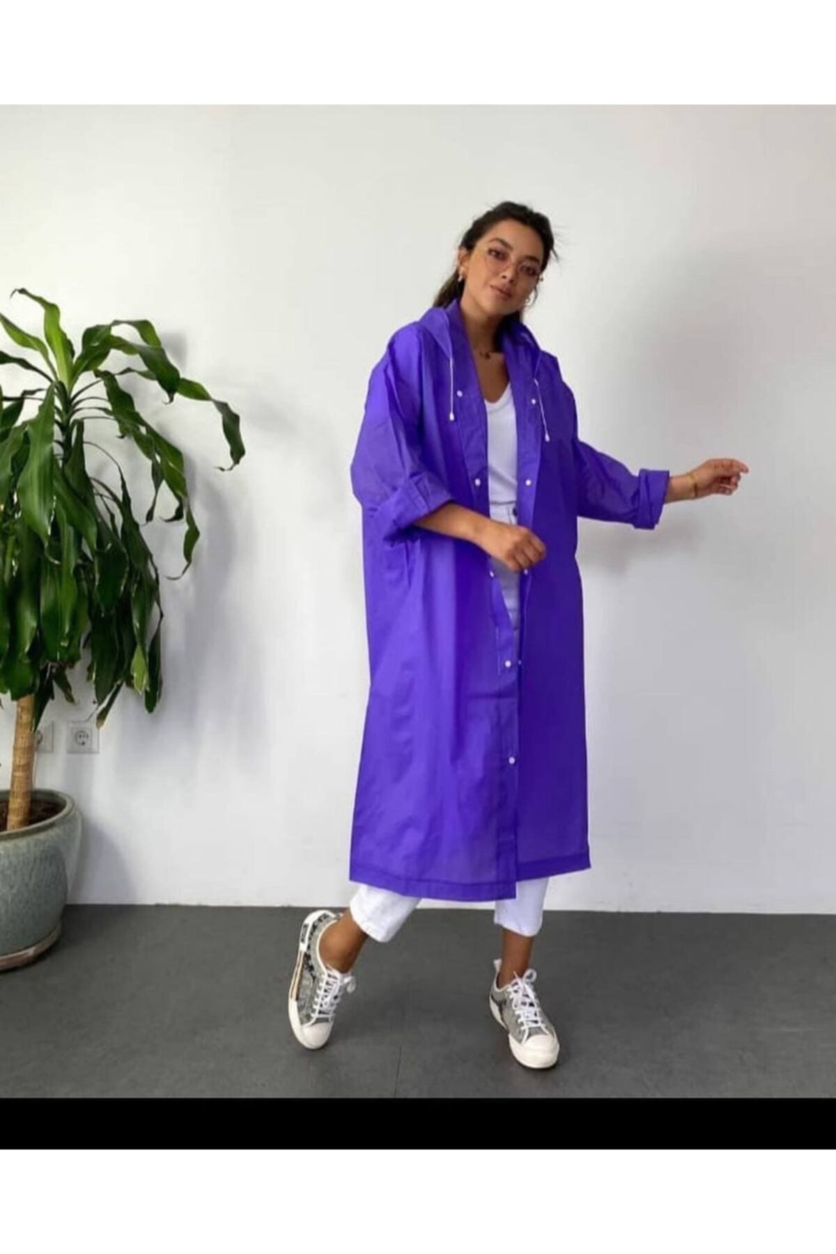 ÖNDER MODA Unisex Mor Eva Kumaş Su Ve Rüzgar Geçirmez Yağmurluk