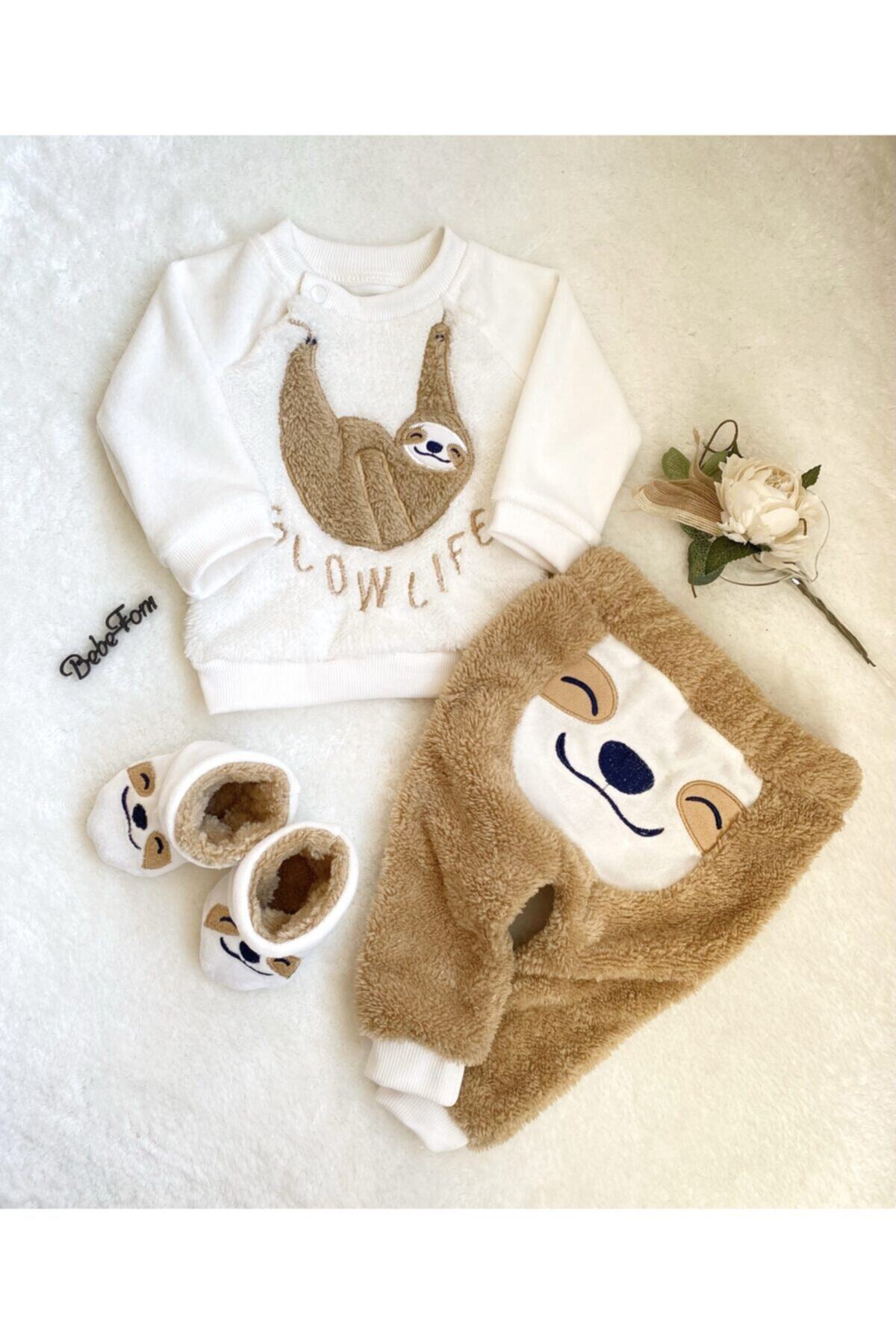 bebefoni home Bebek Sevimli Koala Nakışlı 3'lü Panduflu Takım