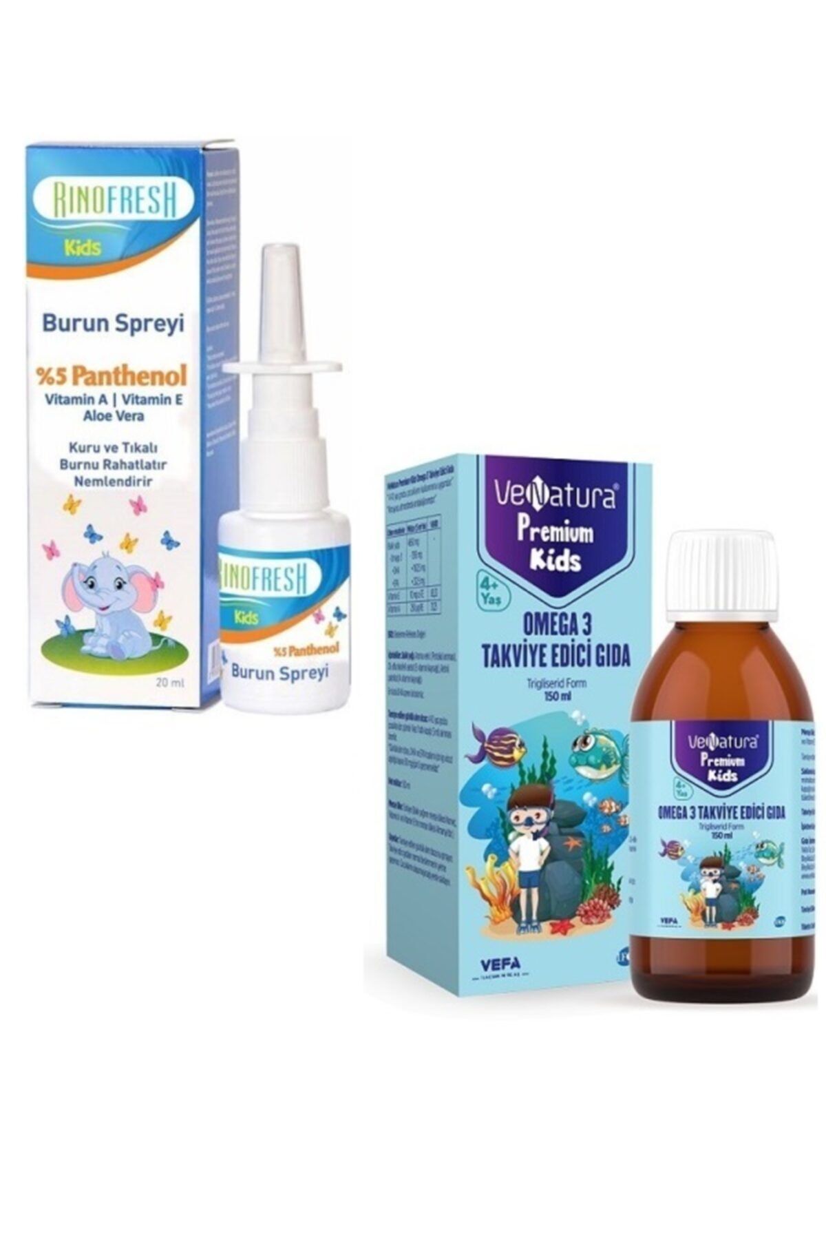 RINOFRESH Çocuklar Için Panthenol Burun Spreyi 20 Ml + Premium Omega 3 150 Ml