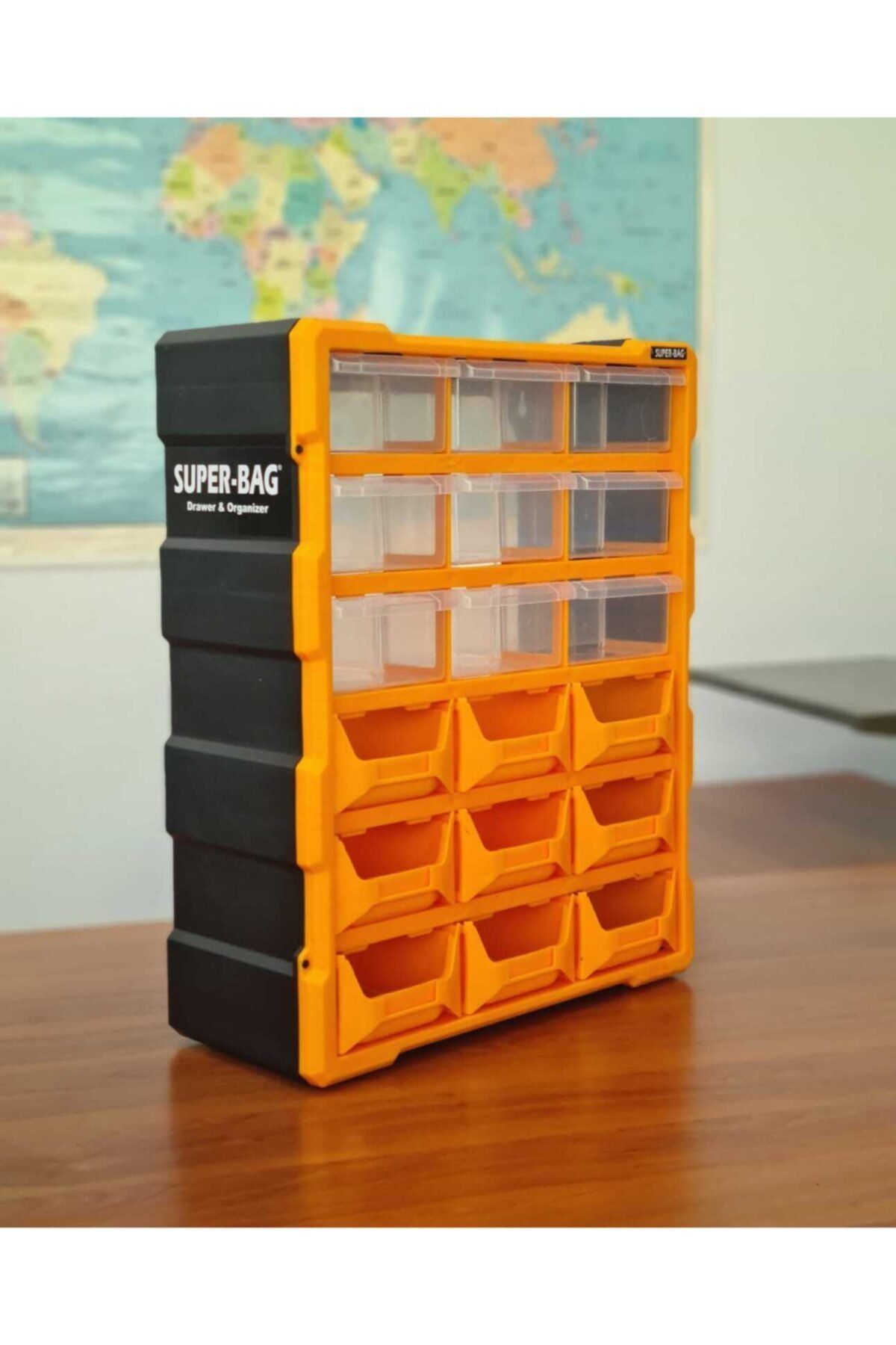 Süper Bag Monoblok Avadanlık Ve Çekmece 18 Gözlü Seti Hobby Organizer Düzenleyici 9 Çekmece 9 Avadanlık Sarı