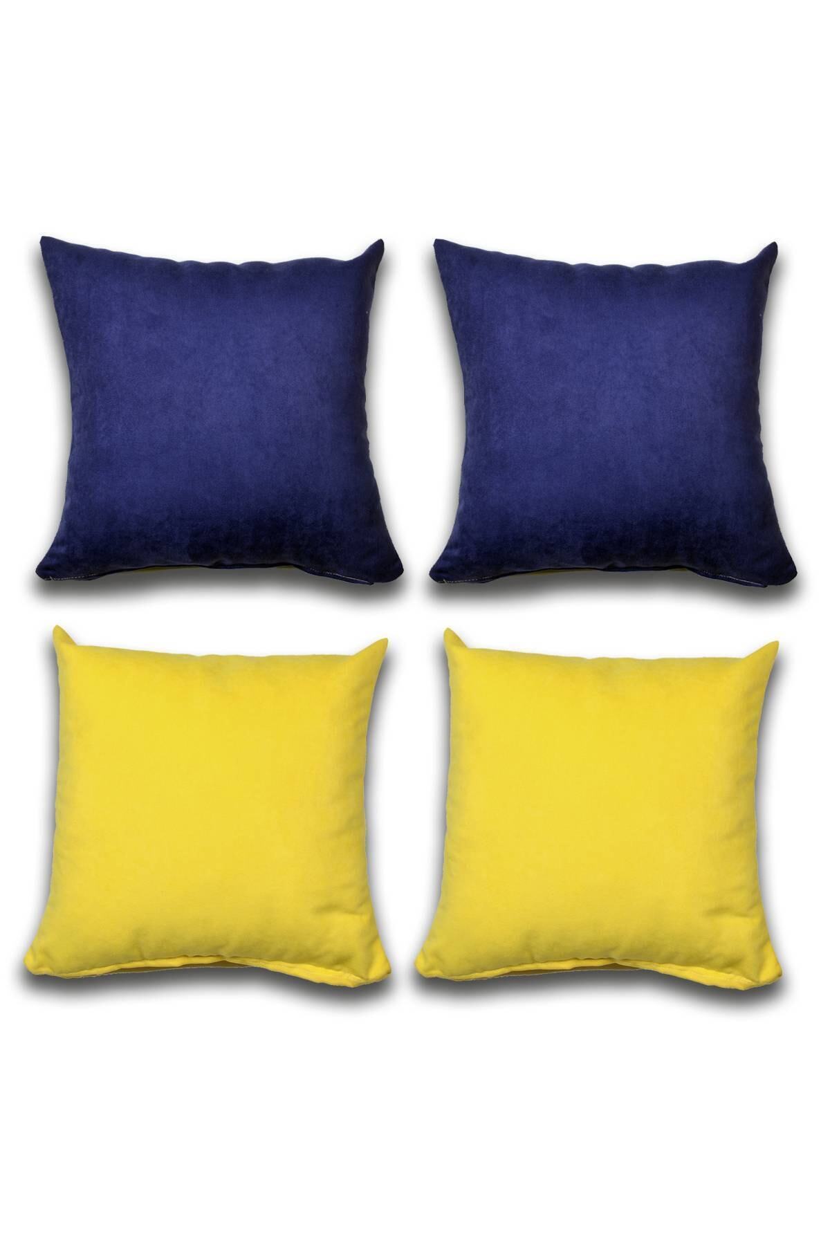 Royaleks 4 Adet Süet Kırlent Minder Kılıfı 40x40cm Saks Mavisi Sarı