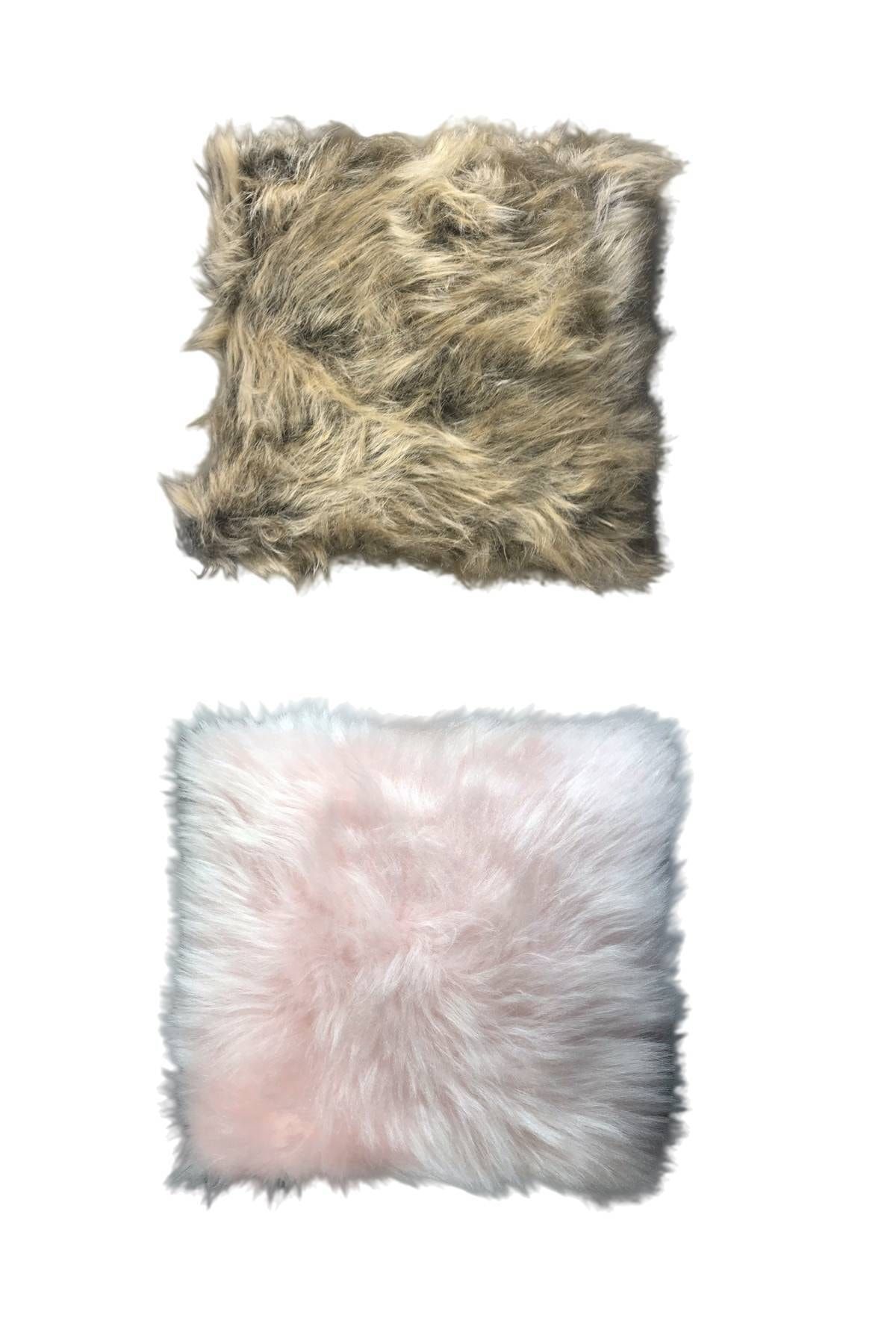 Royaleks 2 Adet Uzun Tüylü Peluş Lüks Salon Kırlent Minder Kılıf 52x52 S6