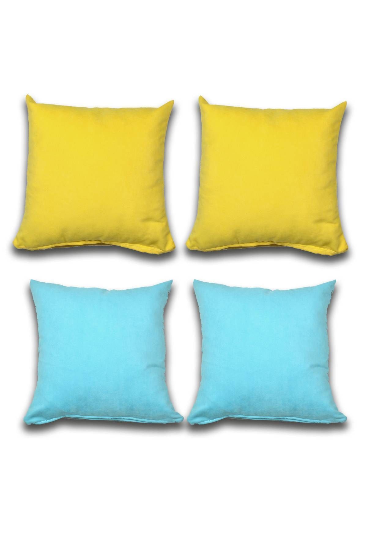 Royaleks 4 Adet Süet Kırlent Minder Kılıfı 40x40cm Sarı Turquaz
