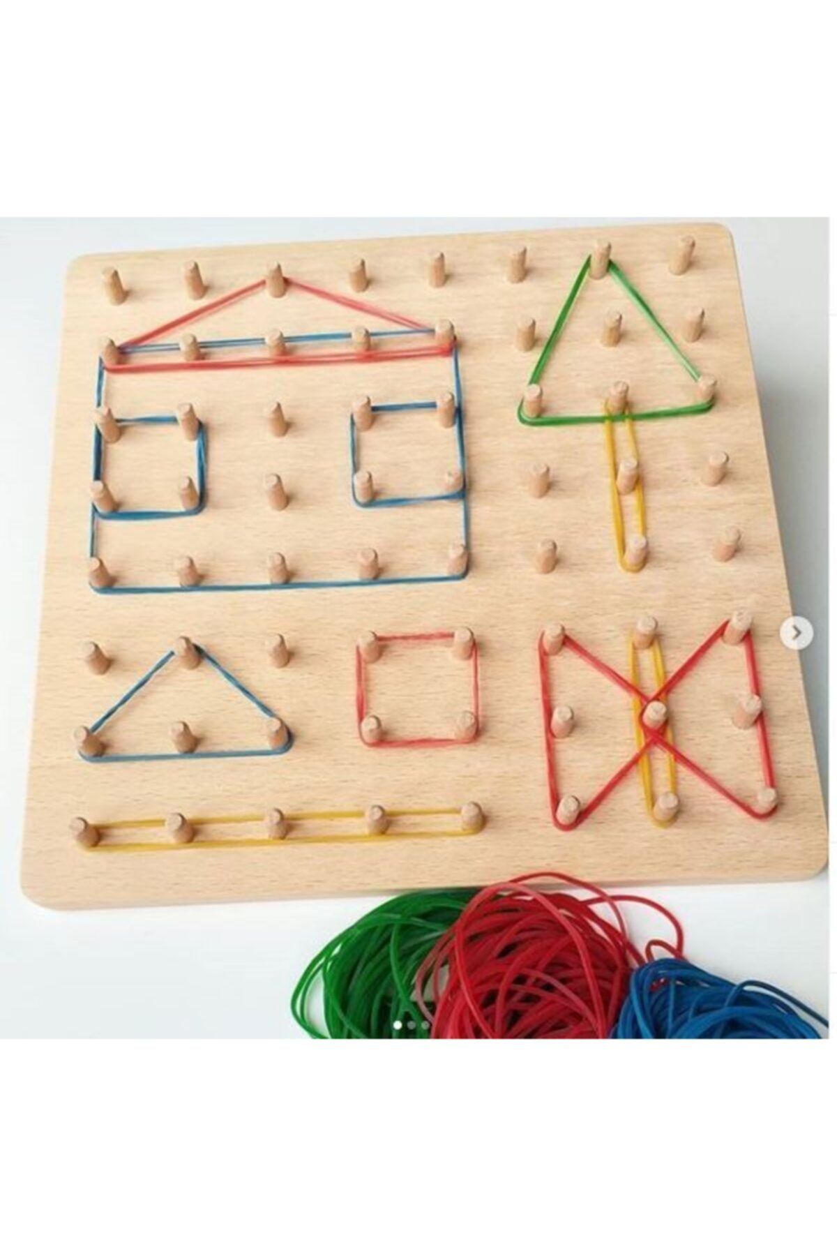 Moccotoys Montessori Lastikli Şekiller Eğitici Kartlı & Masif Ahşap Oyunu