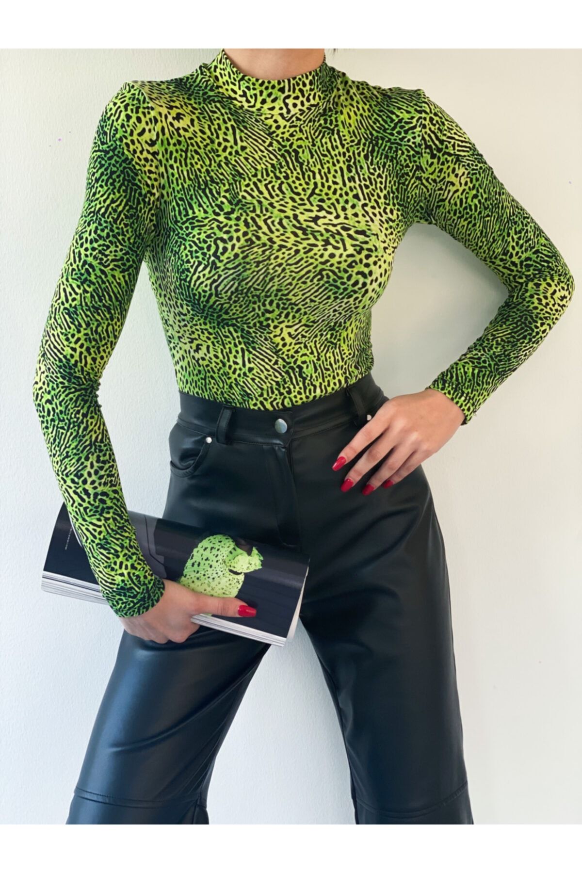 Bipantolon Kadın Yeşil Leopar Desenli Body