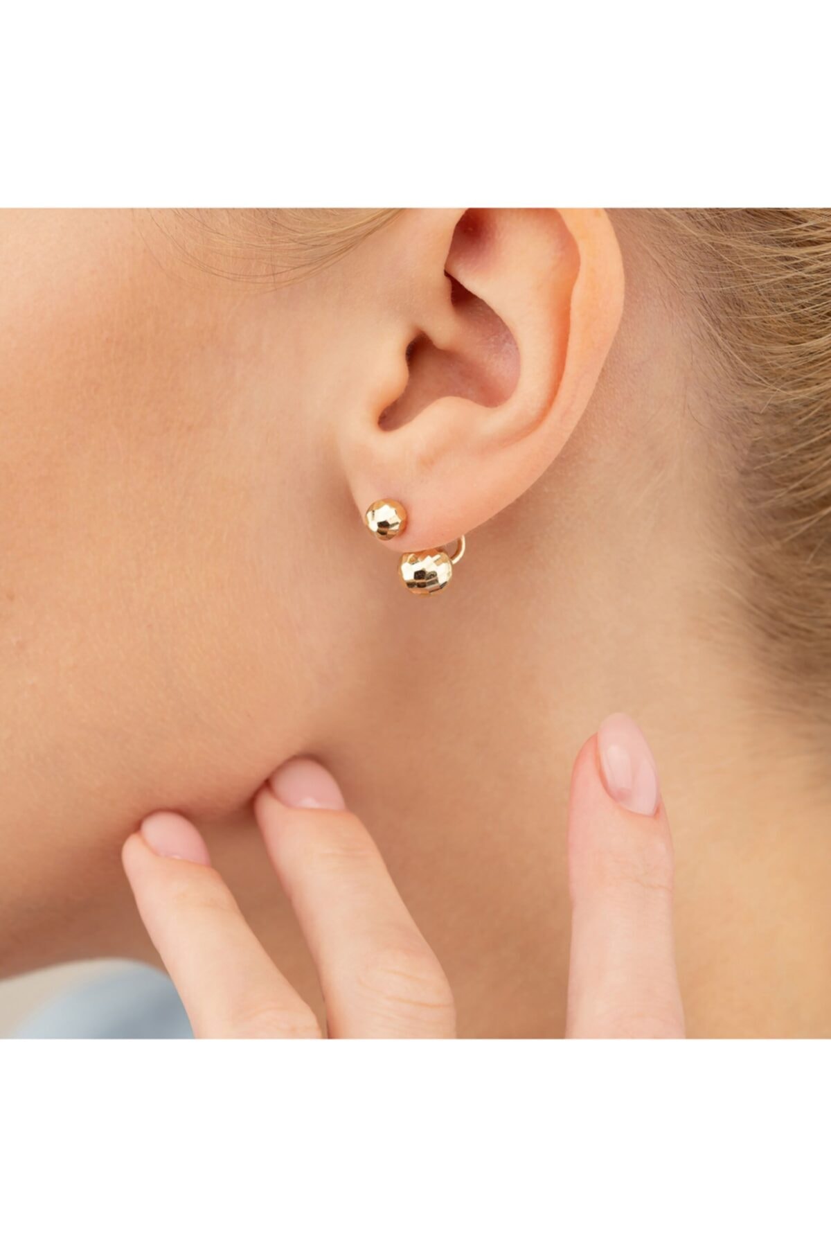 ELEF JEWELLERY Ikili Top Figürlü 14 Ayar Altın Shakira Küpe