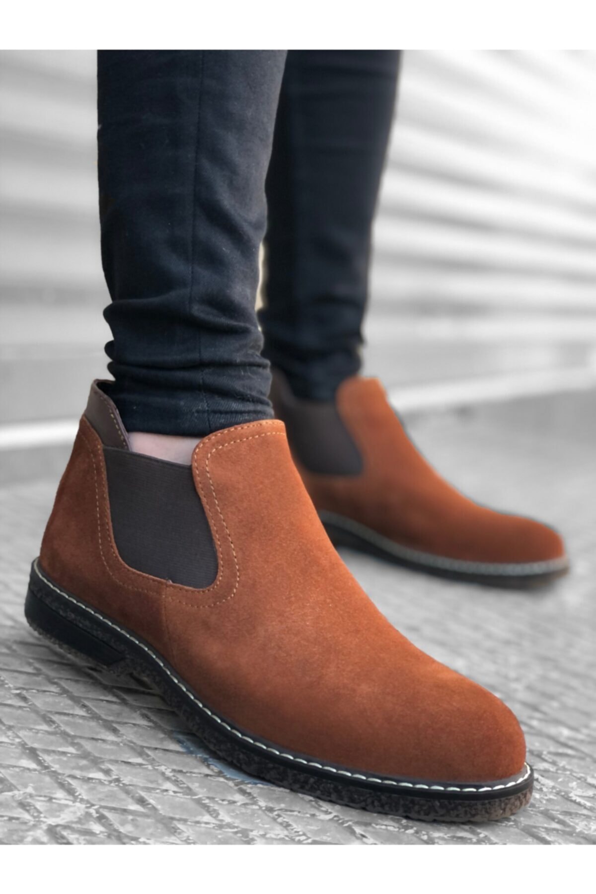Erbilden Er0158 Bağcıksız Taba Hakiki Deri Erkek Yarım Bilek Bot