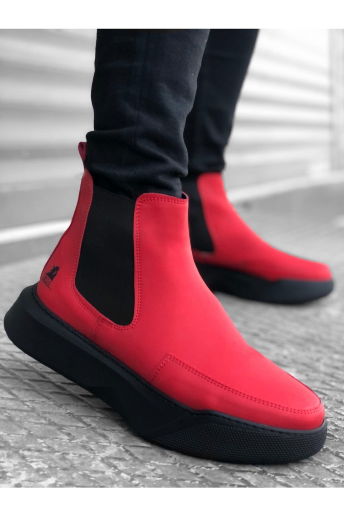 Erbilden Er0150 Bağcıksız Bantlı Erkek Yüksek Taban Kırmızı Spor Bot