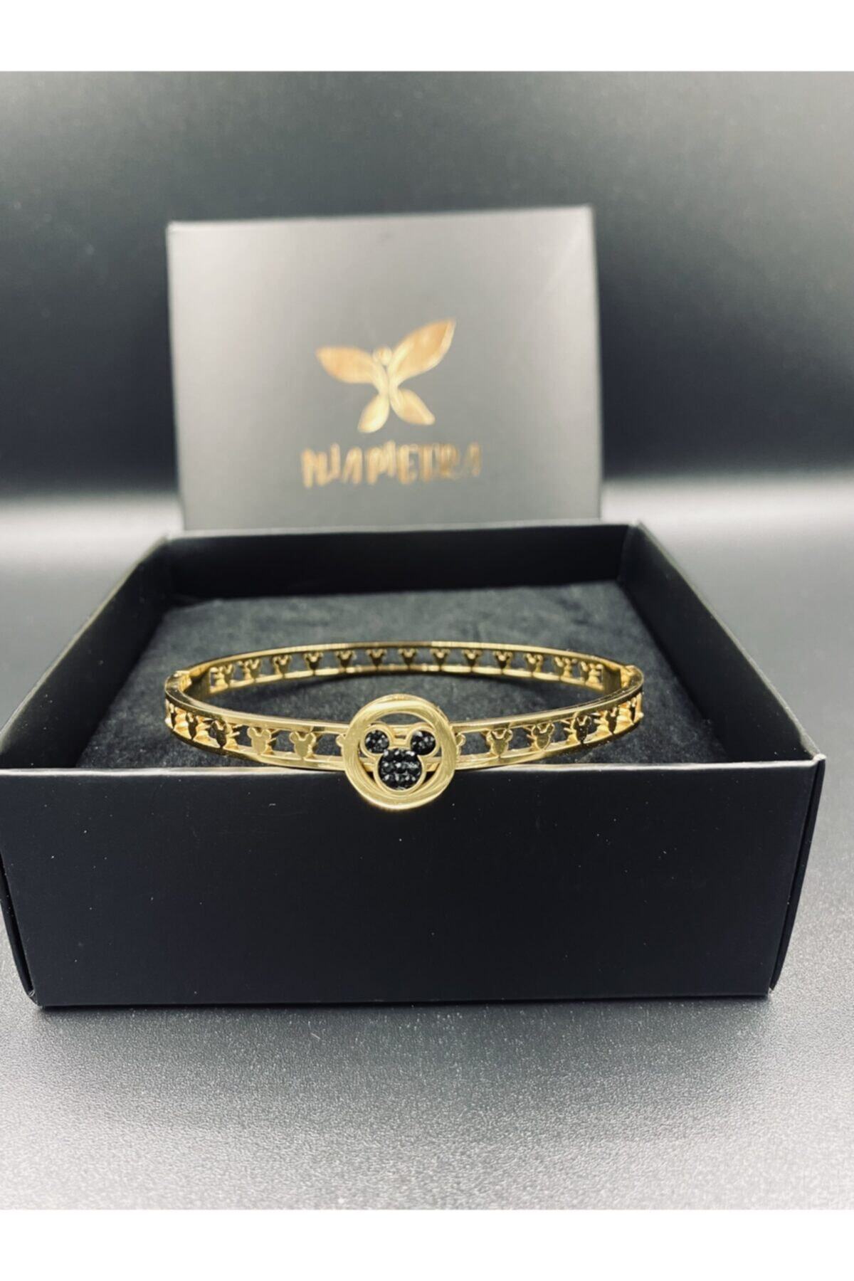 MİAPİETRA Mapietra Çelik Mickey Siyah Taşlı Bileklik