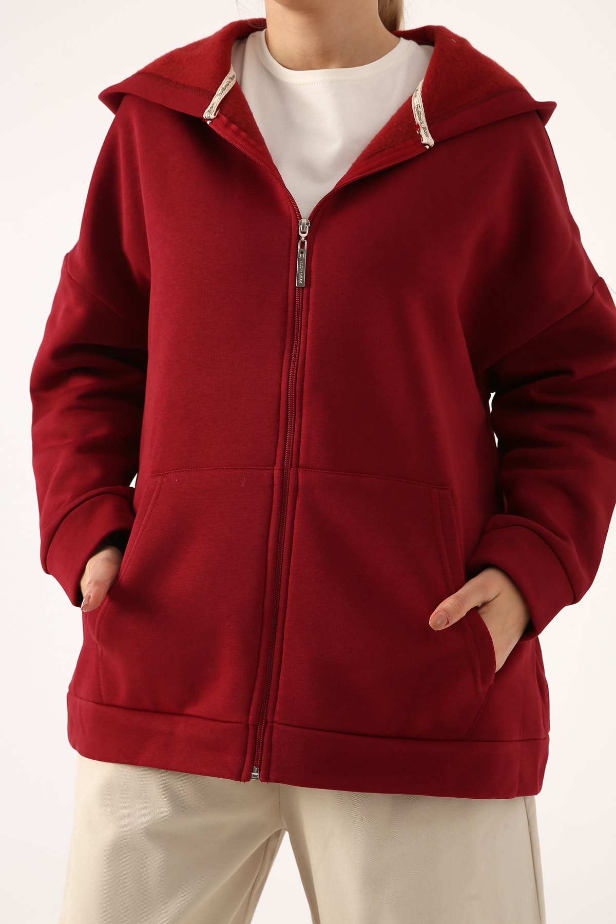 ALLDAY Bordo Şardonlu Basic Fermuarlı Sweat