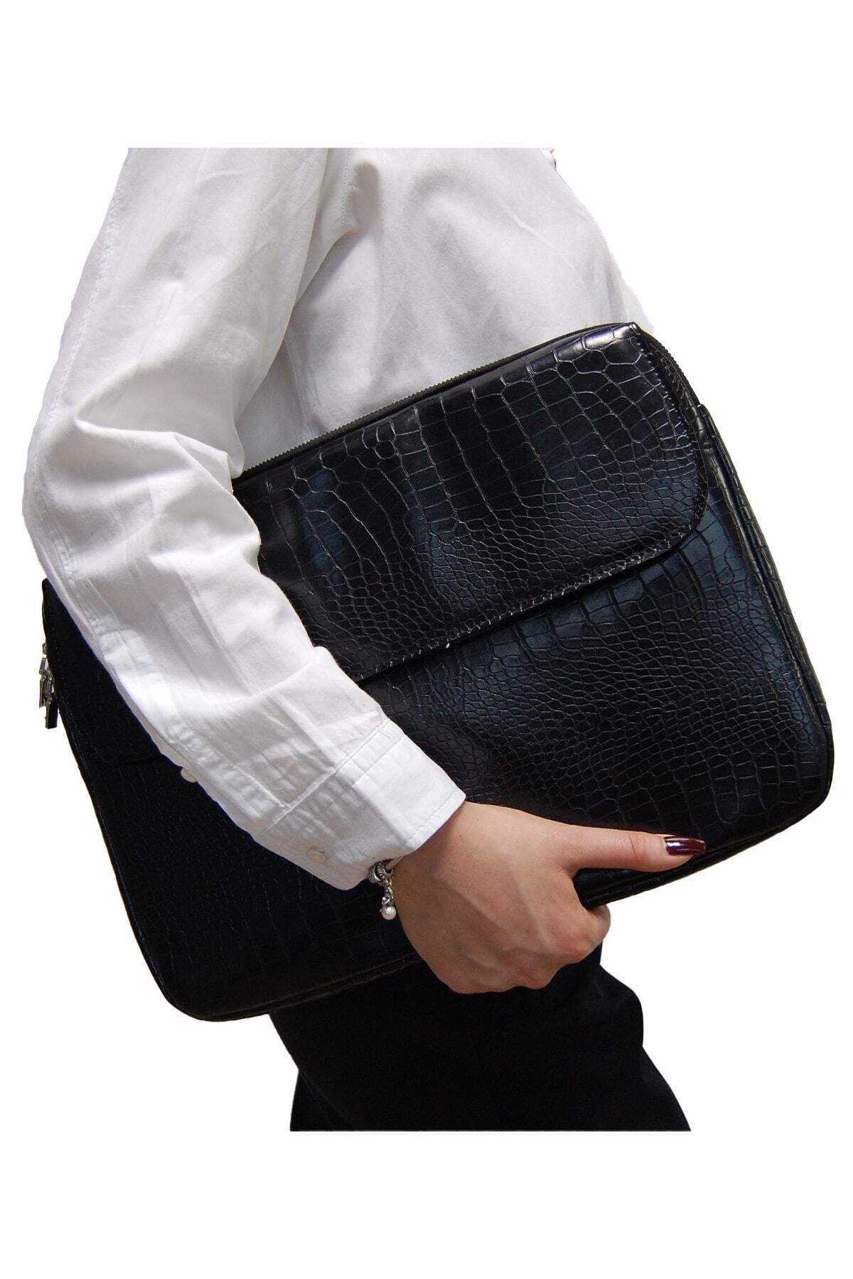 D'VERS Kroko Siyah Unisex 13 - 13.3 - 14 Inç Uyumlu Macbook Kılıf Notebook Laptop Çantası