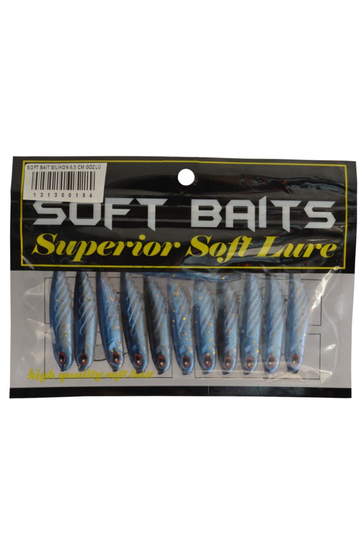 Soft Bait Silikon Sahte Balık Gözlü Mavi Renkli 7 Cm 12 Li Paket