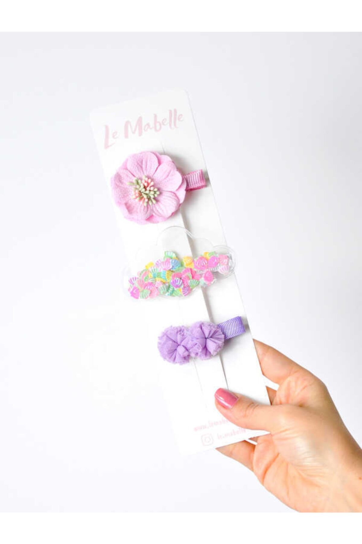 Le Mabelle Lila Çiçek 3'lü Toka Set