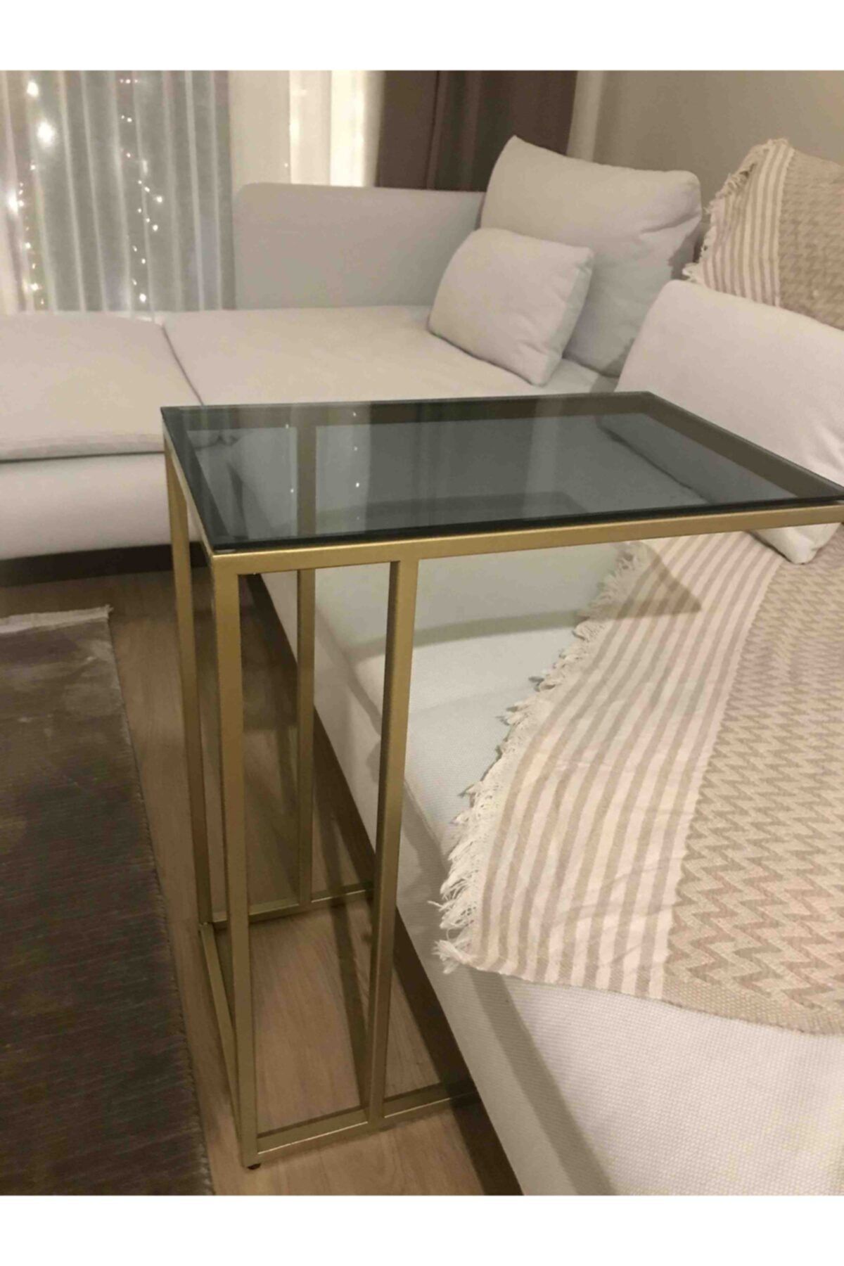 MERZANA Elegant Gold Metal Sehpa, Metal Yan Sehpa