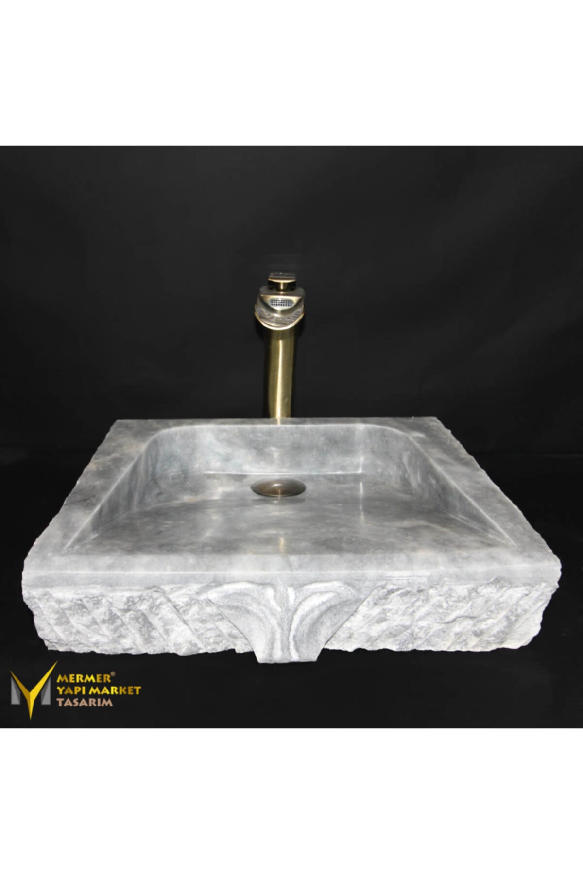 MYM Mermer Yapı Market Tasarım Gri Mermer Saray Işlemeli Lavabo