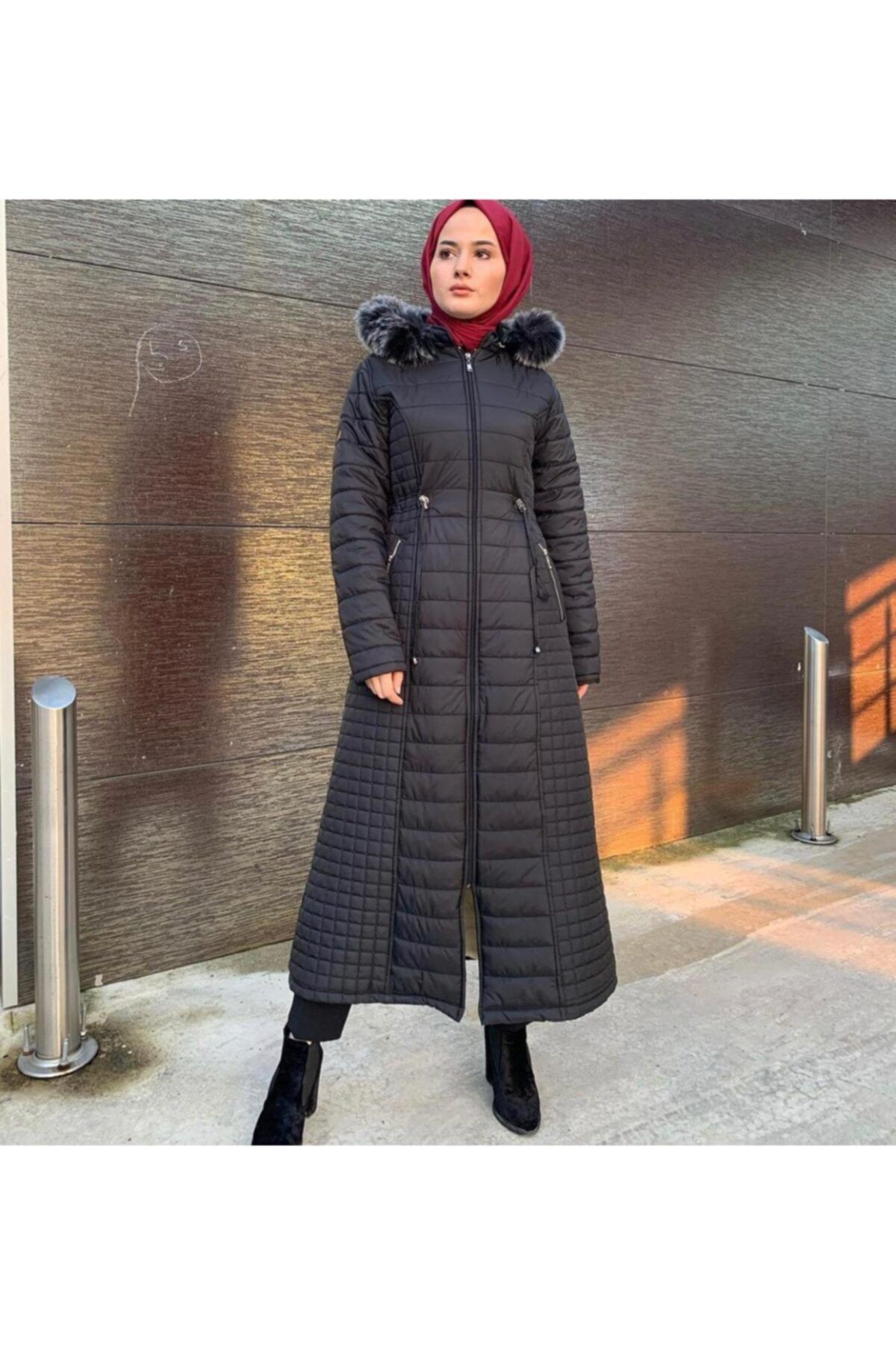 esmaboutique Kadın Içi Kürklü Fermuarlı Kapitone Kaban