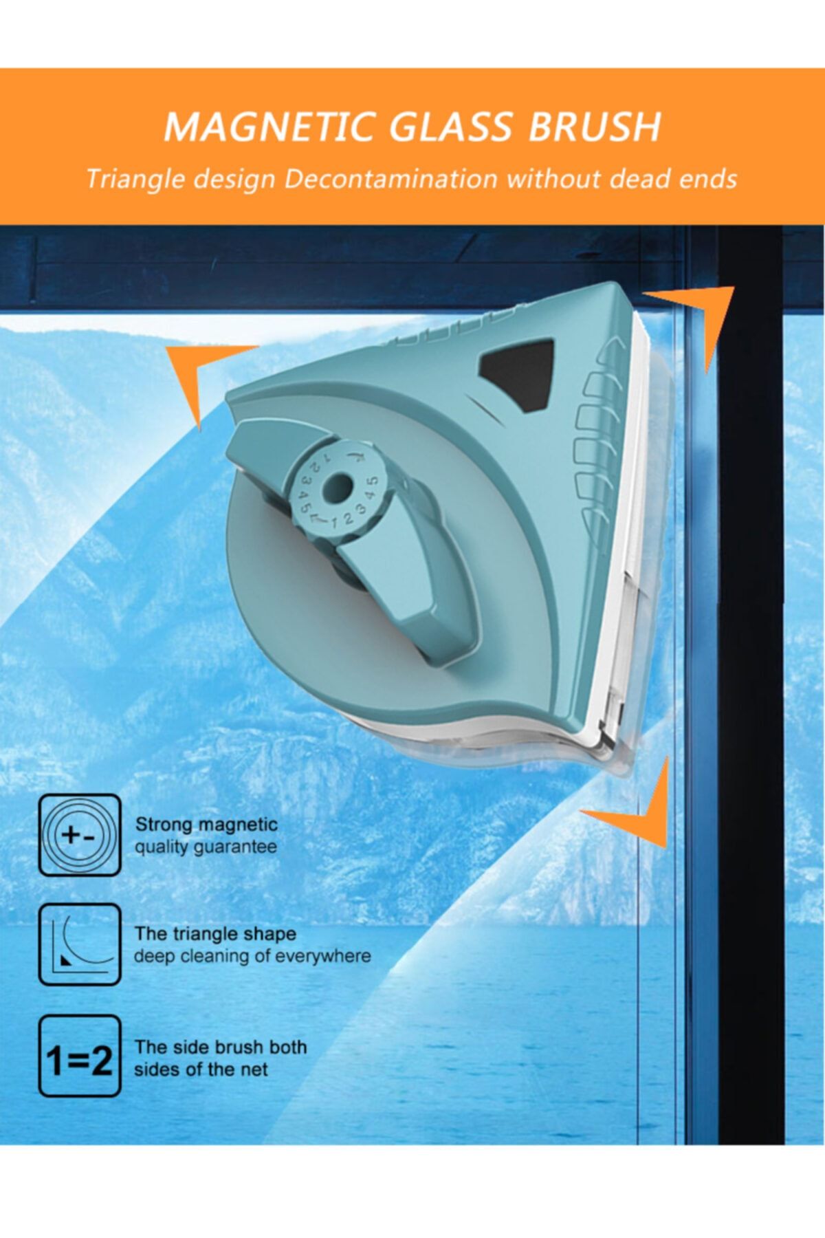 CleanSoft Mıknatıslı Çift Cam Ve Pencere Uyumlu Üçgen Model Kademe Ayarlı 3-30 Mm Cam Silme Aparatı