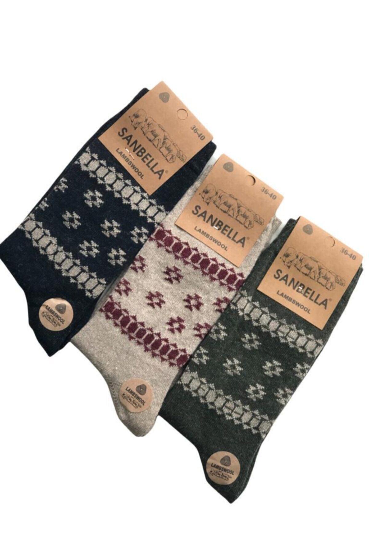 SANBELLA 3'lü Desenli Yün Çorap Seti