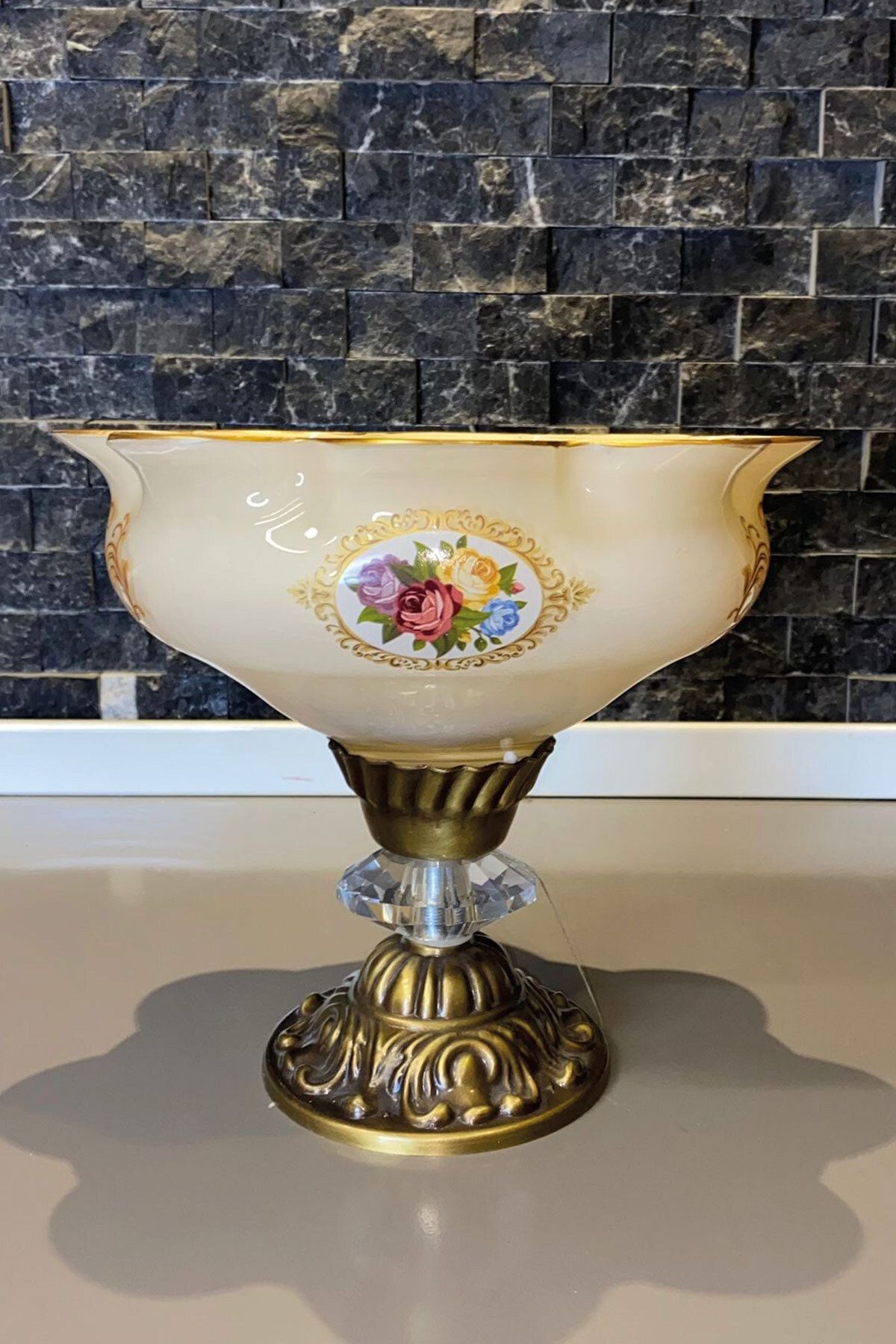 SATIŞ ONLINE AVM Satışonline Vogg Ultralüx Pirinç Ayaklı Gold Desenli Zümrüt Retro Küllük 18cm
