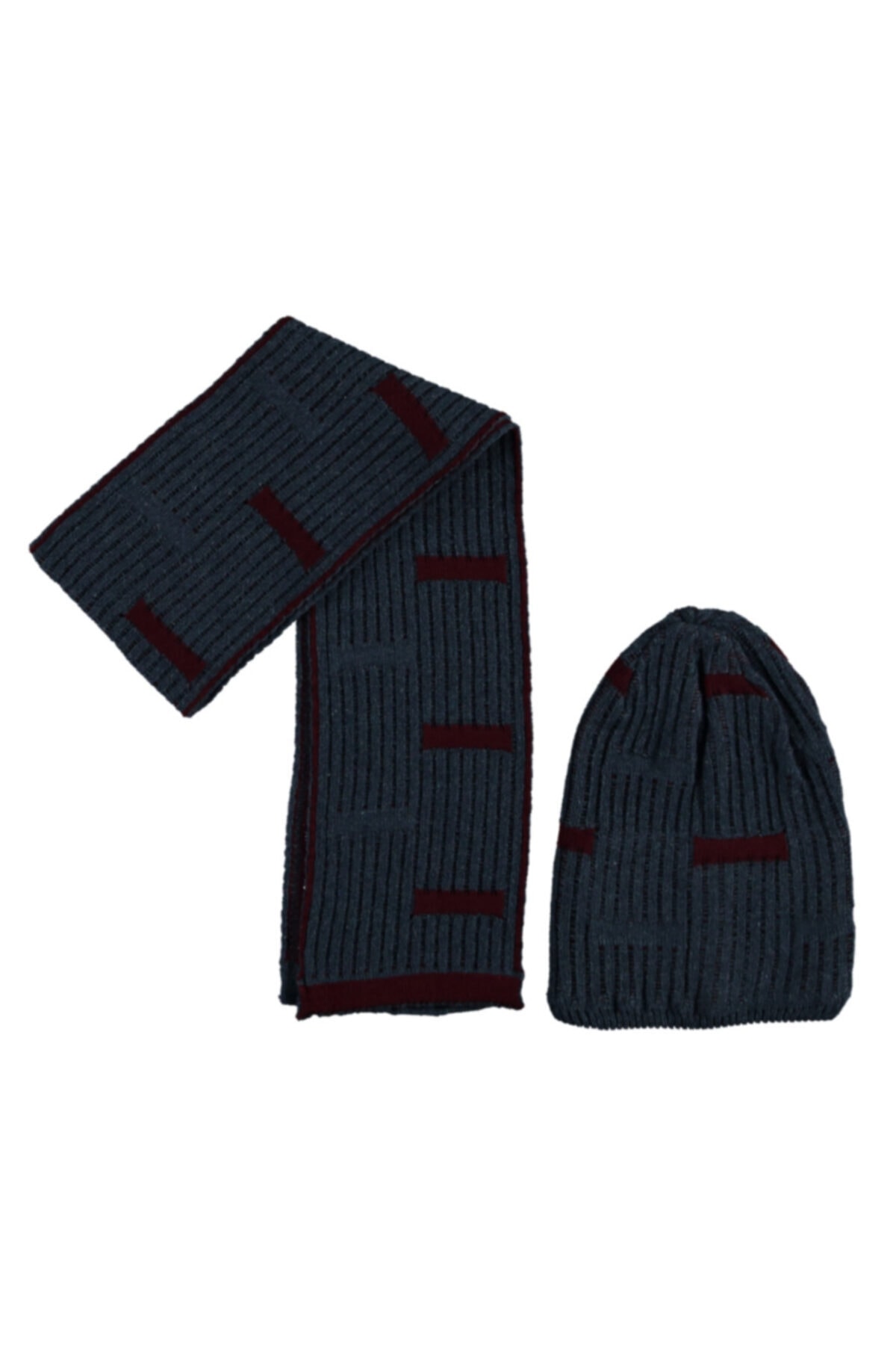 Tidi Kısa Şeritli Erkek Atkı Bere Takım 9/12 Yaş Lacivert