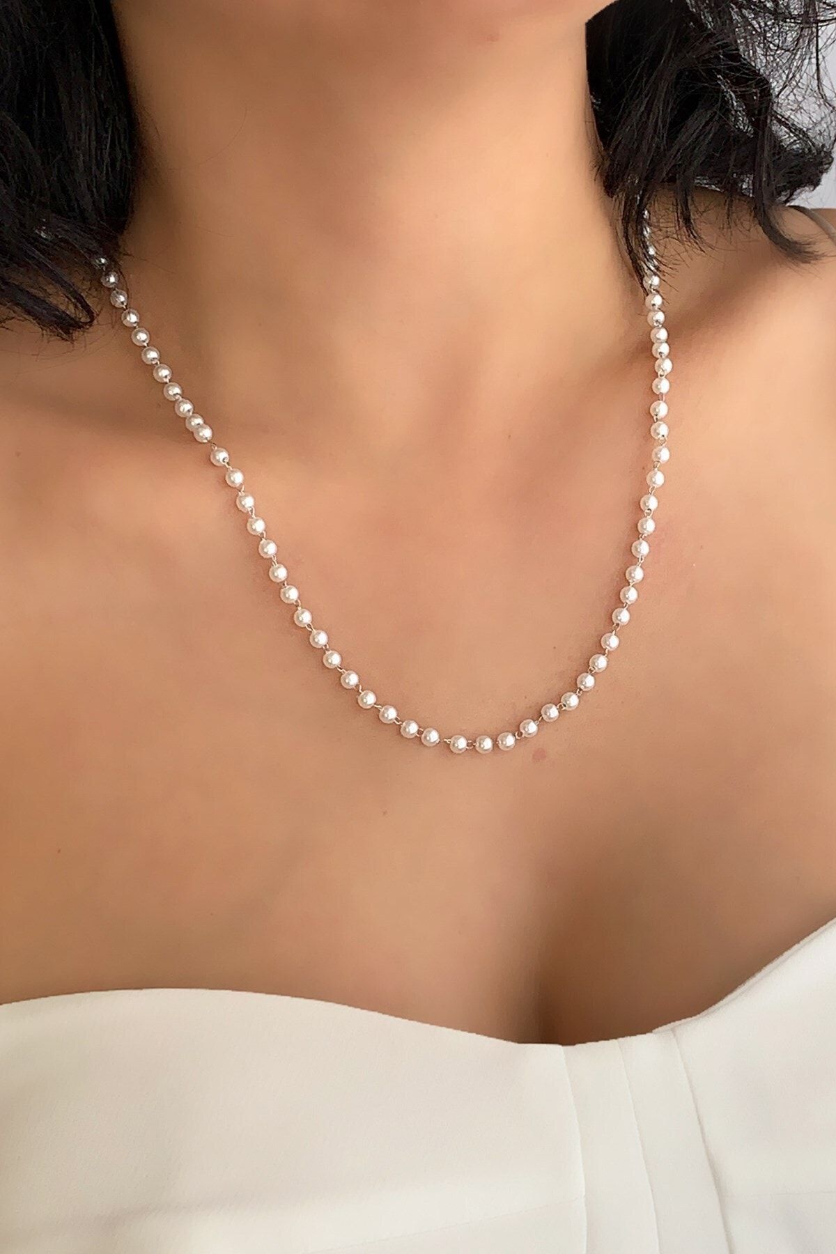 Çlk Accessories Çelik Sıralı Incili Zincir Çelik Kolye Trkolye5828 B36503