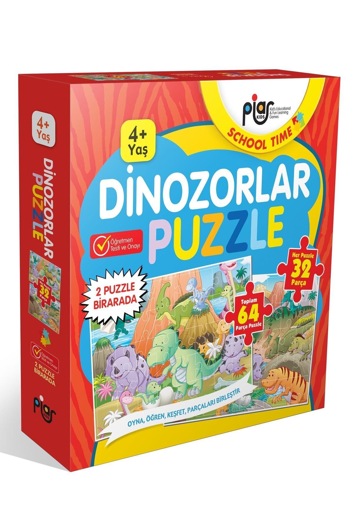 Piar Kids Dinozorlar Puzzle / 64 Parça Puzzle / 2 Puzzle Bir Arada / 4+ Yaş